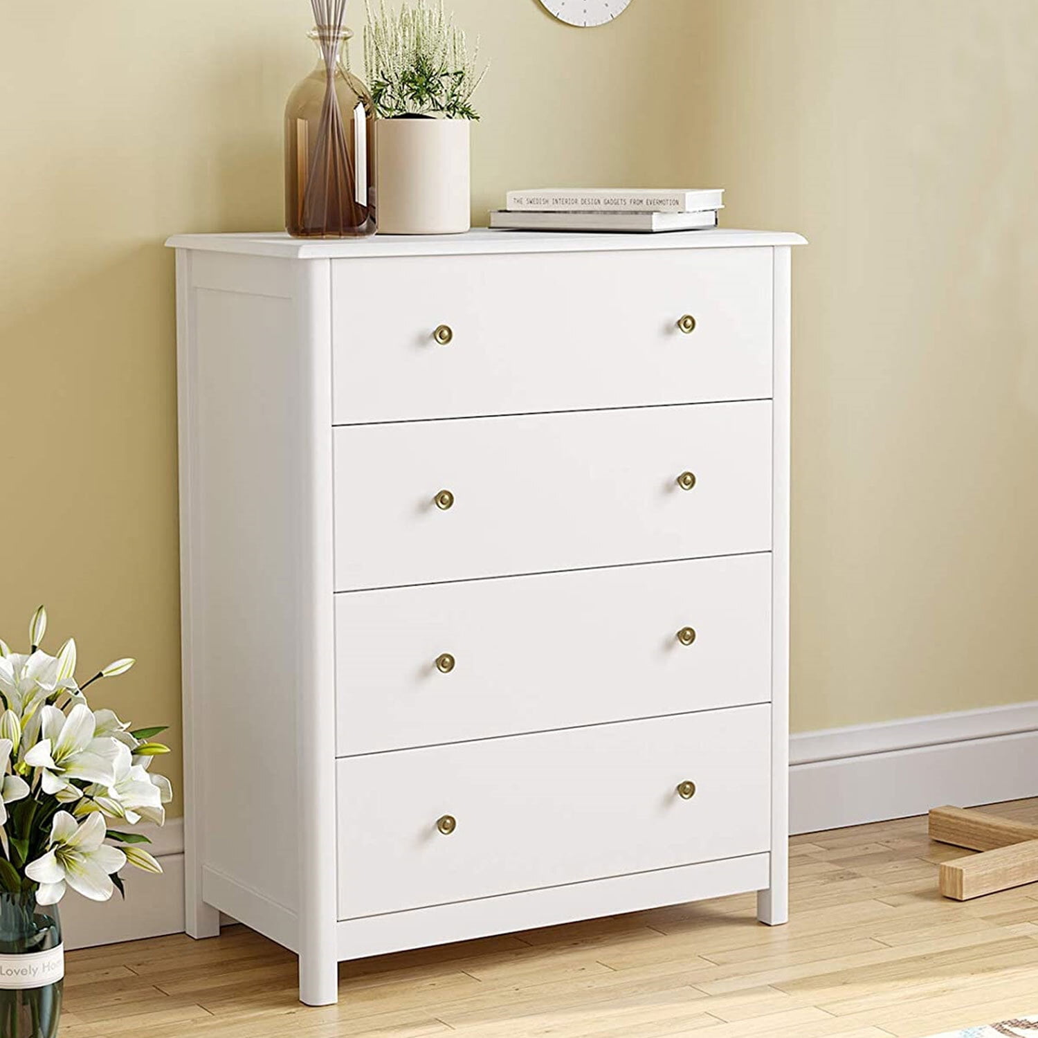 Homfa Vertical Dresser with 4 Drawer, Wide Chest of Drawers Nightstand for Bedroom Closet Entryway, White - Image 6
