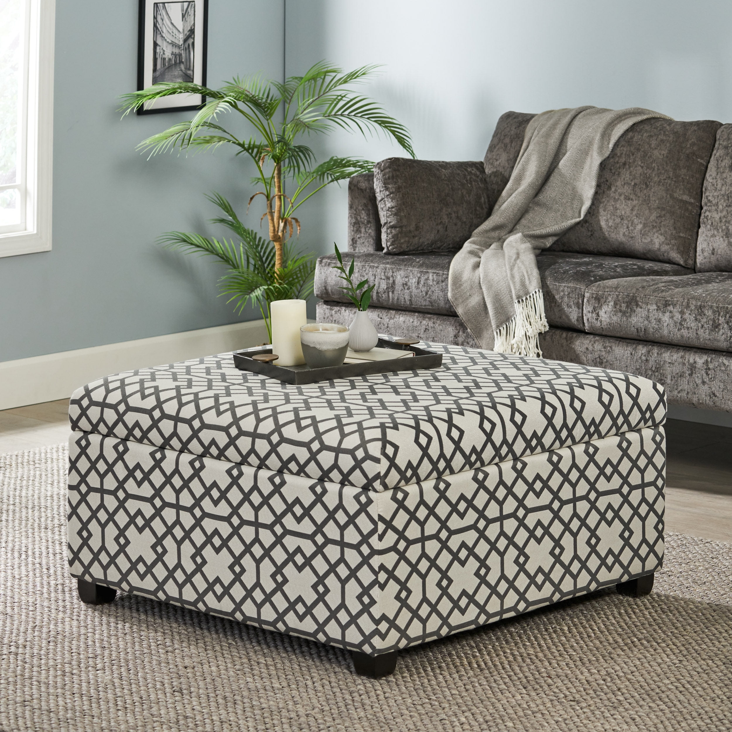 Noble House Bessley Square Lift Top Ottoman, Grey Geometric - Image 6