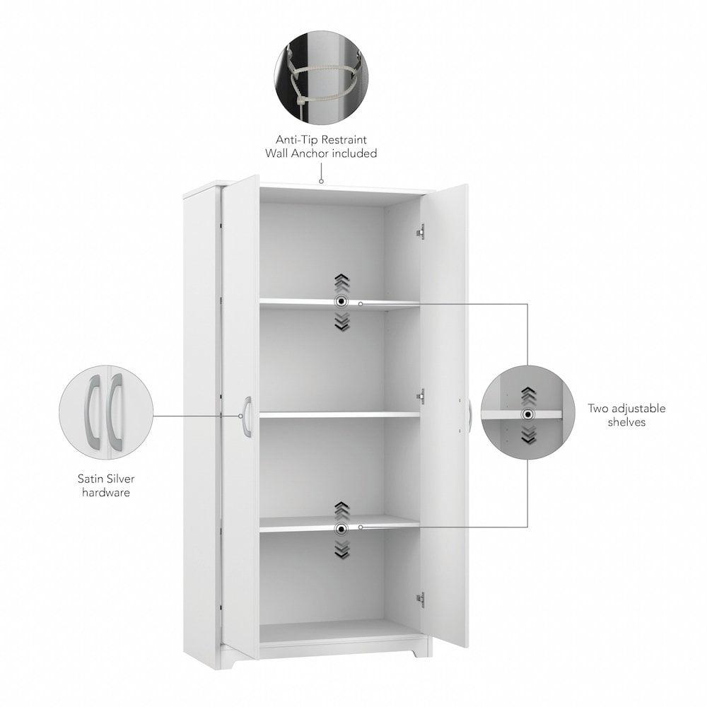 Bush Furniture Cabot Tall Storage Cabinet with Doors in White - Image 4