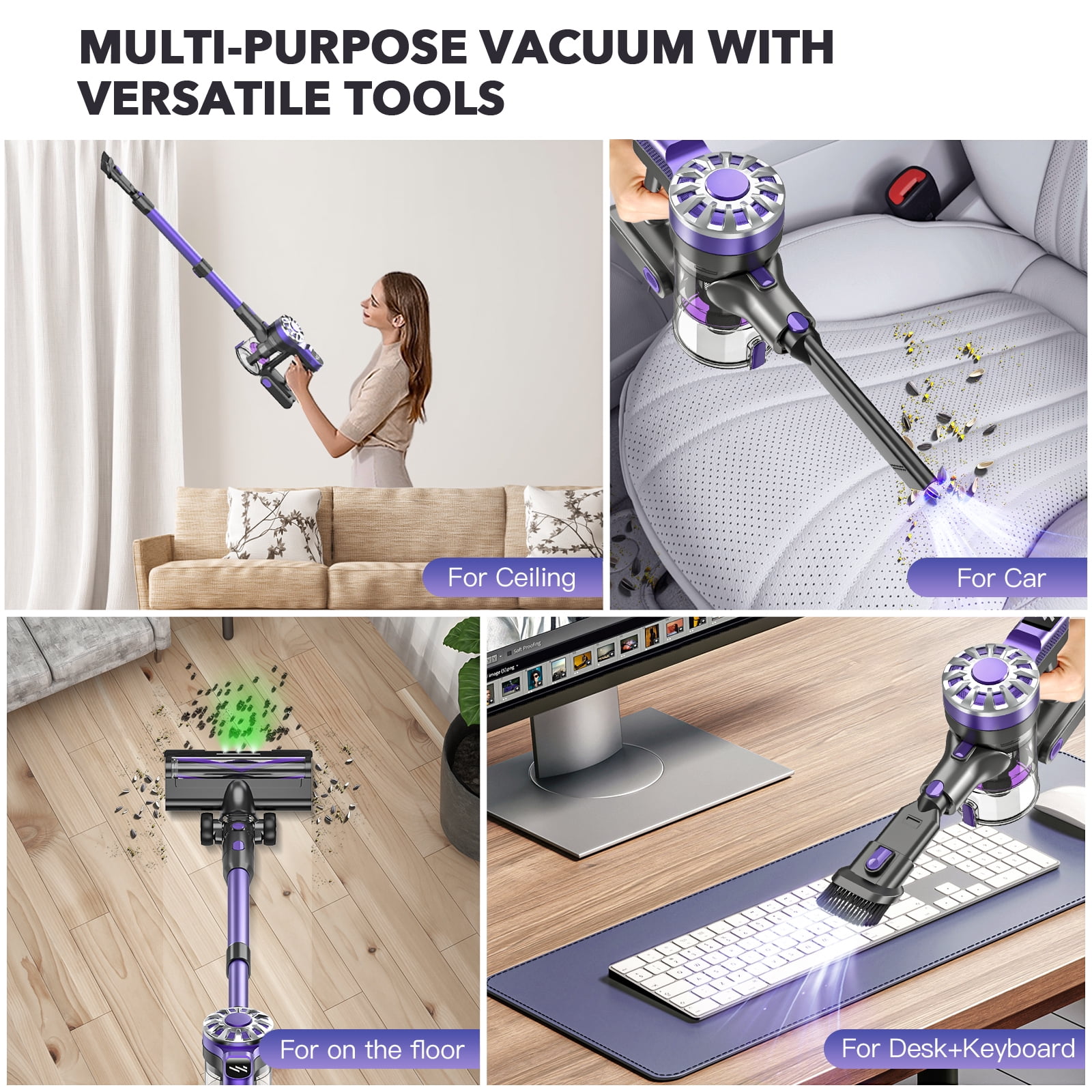 ROBOEVO Cordless Stick Vacuum Cleaner for Home Cleaning, 35KPa/50 Mins Runtime/Green Headlight - Image 2
