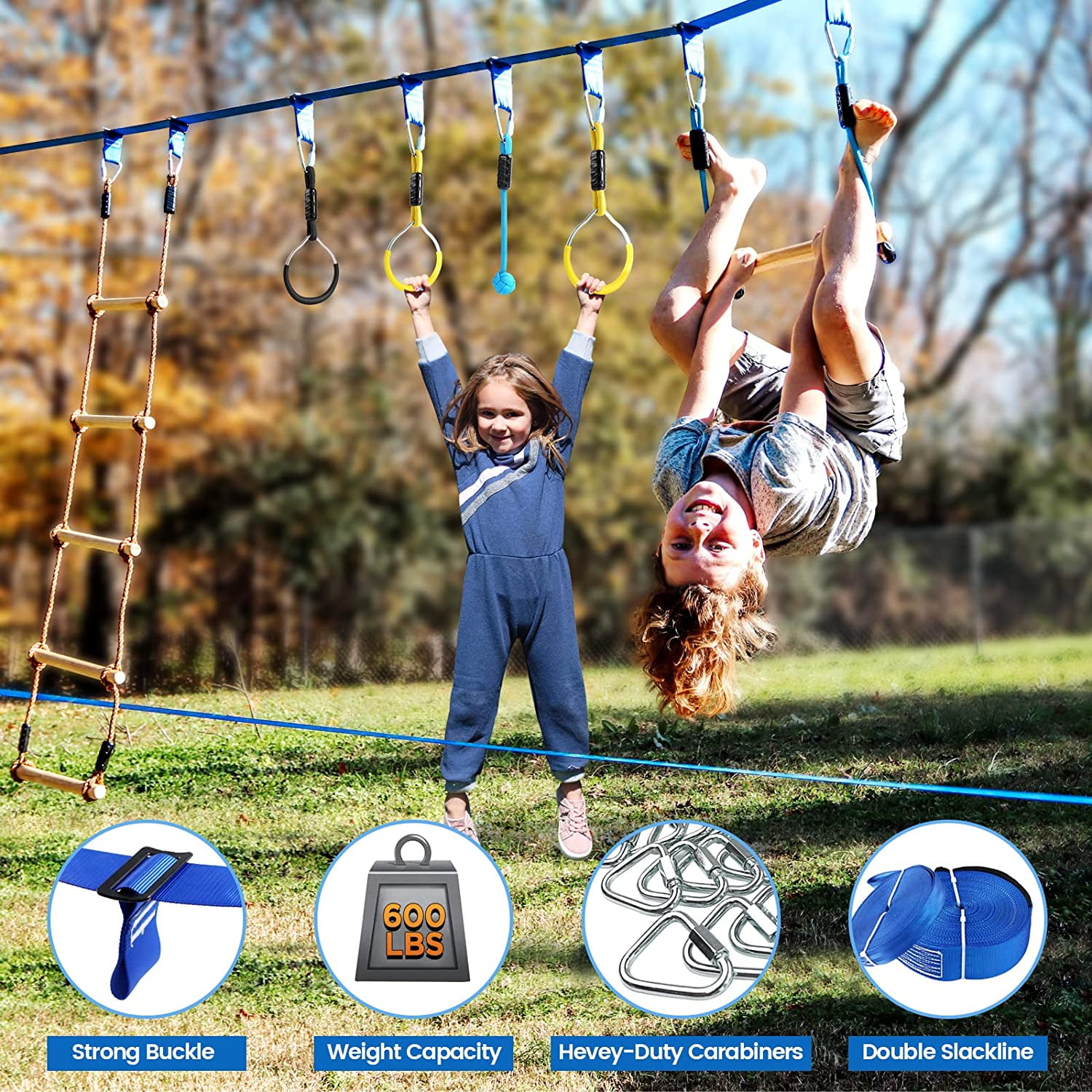 Obstacle Course for Kids, Gentle Booms Backyard Outdoor Playground Sets for Kids Ninja Warrior Obstacle Course Slackline with Climbing Rope Ladder Swing - Image 5