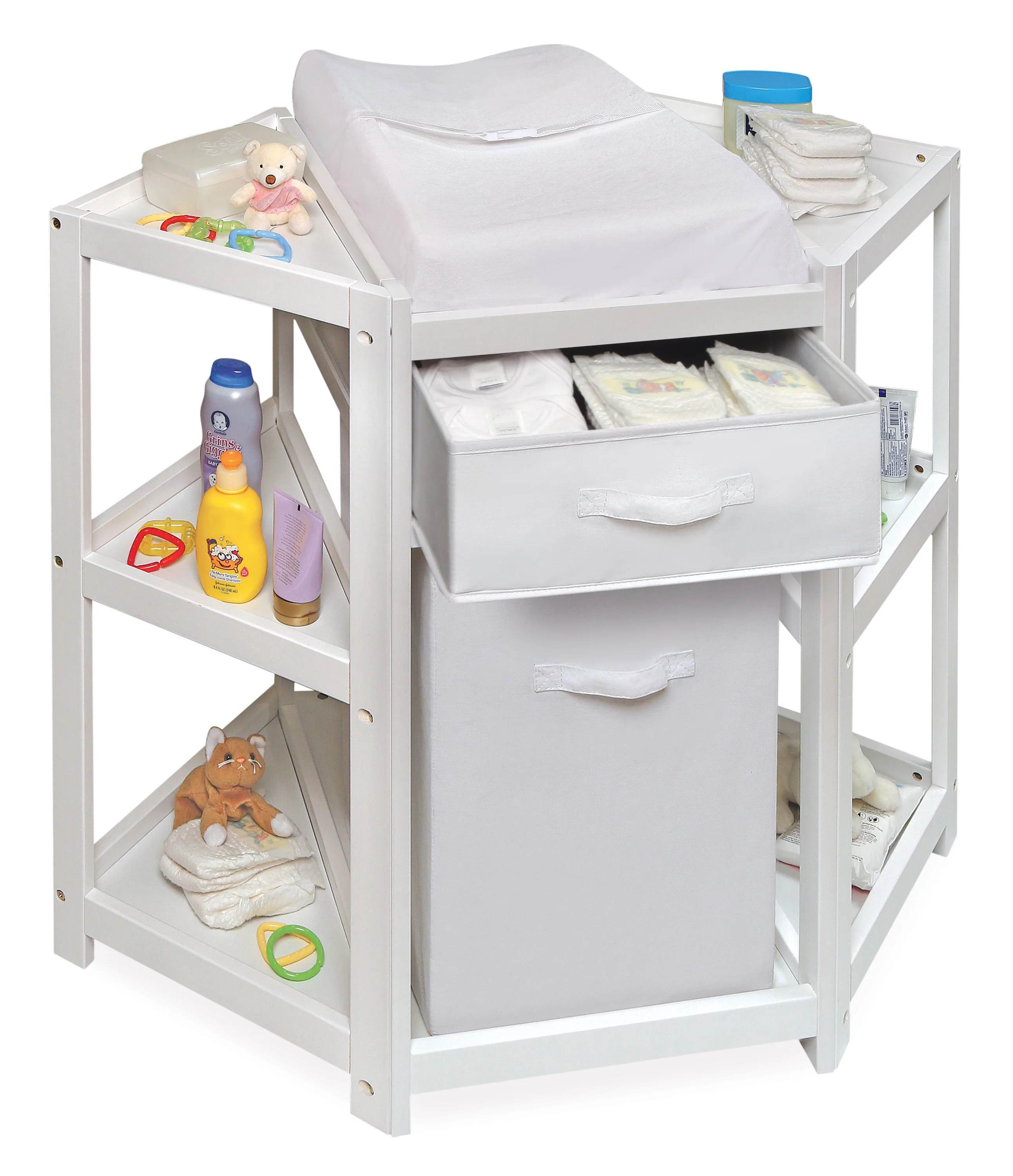 Badger Basket Diaper Corner Baby Changing Table with Hamper and Basket - White - Image 2