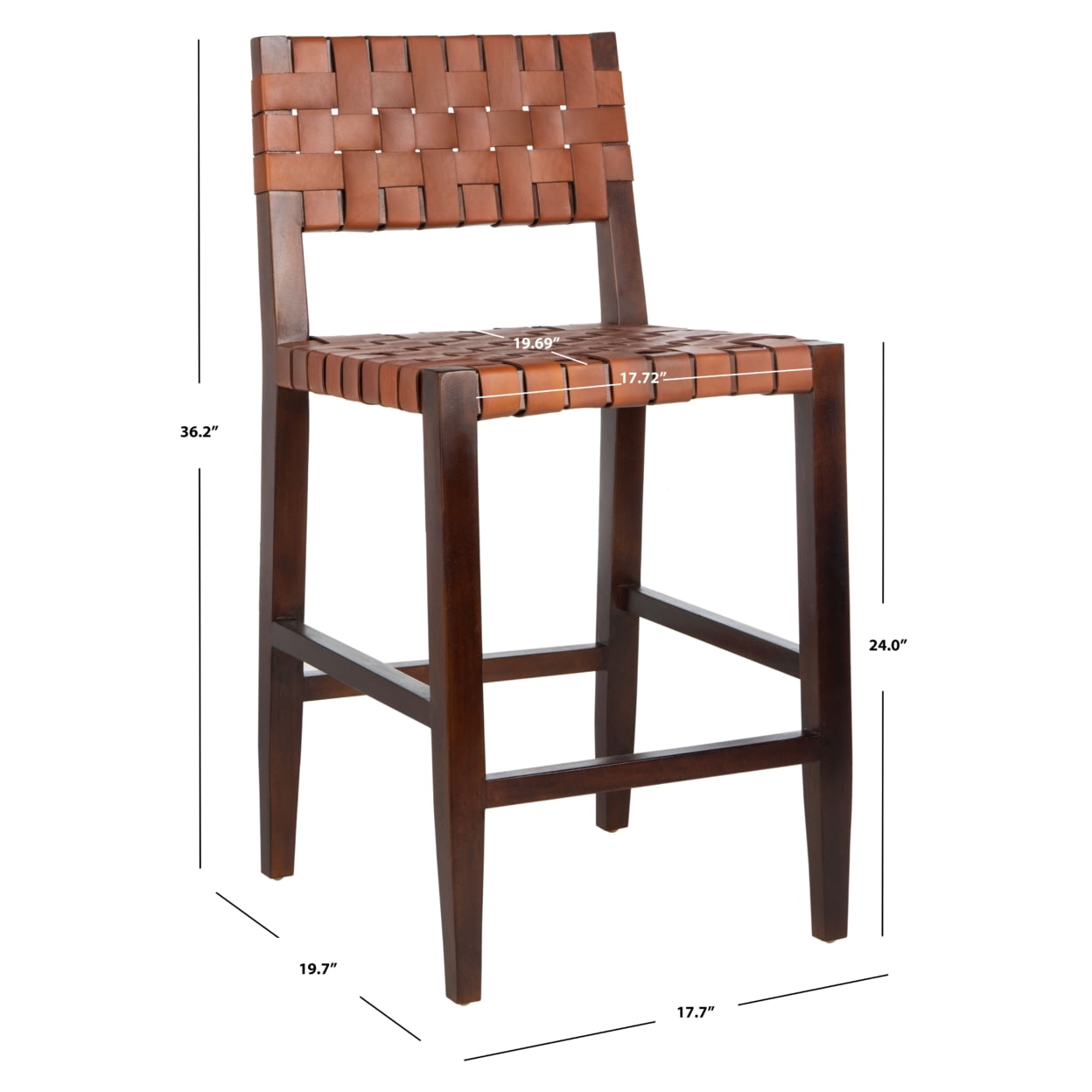 SAFAVIEH Paxton Woven Leather Counter Stool with Footrest, Cognac/Espresso - Image 3