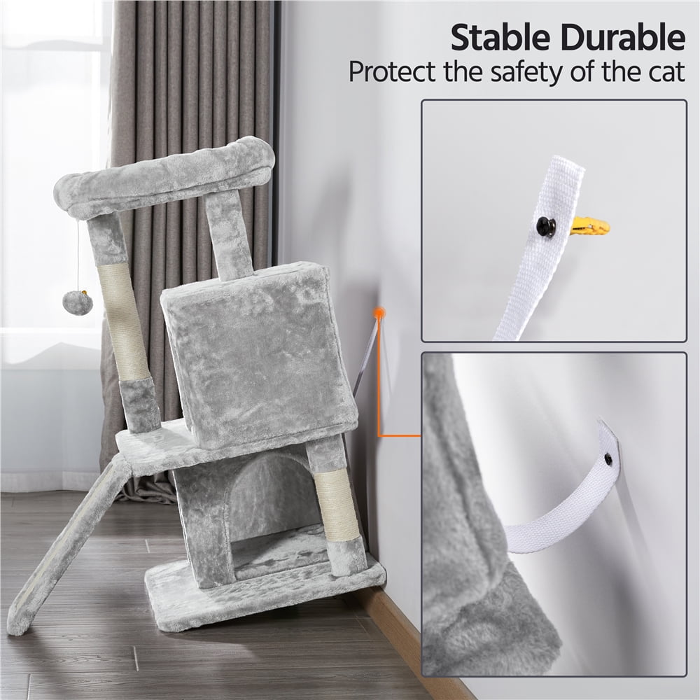 3 Tiers Multilevel Cat Tower Cat Tree with Condos Light Gray - Image 3