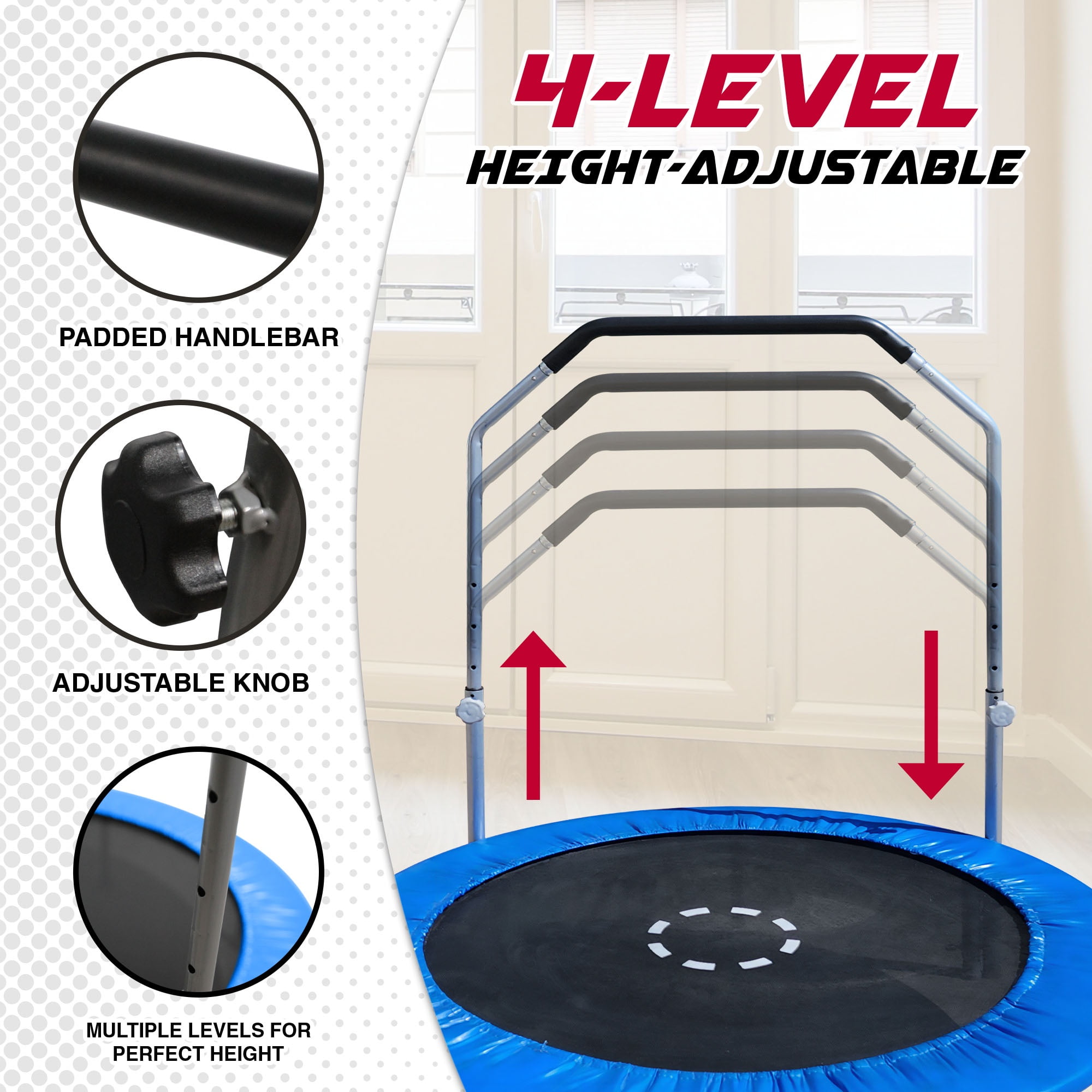 Sportspower TruJump 48" Indoor/Outdoor Mini Trampoline, Fitness Rebounder Trampoline with Adjustable Handle, BLUE - Image 7