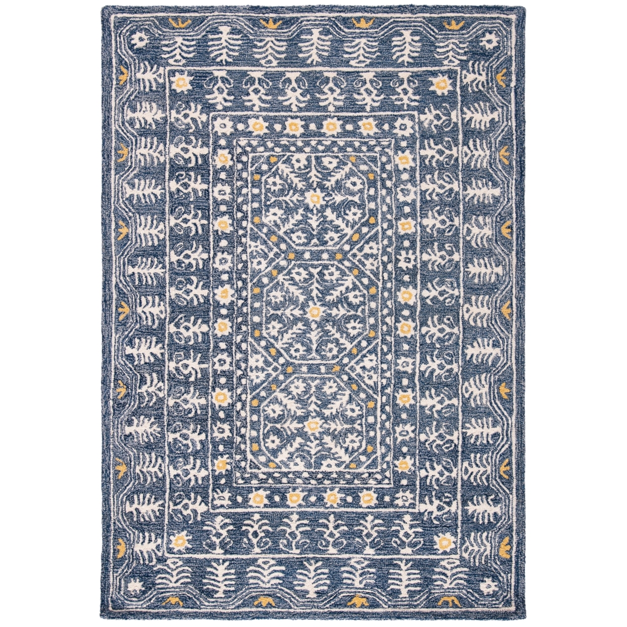 SAFAVIEH Micro-Loop Anson Floral Bordered Wool Area Rug, Blue/Ivory, 5' x 8' - Image 6