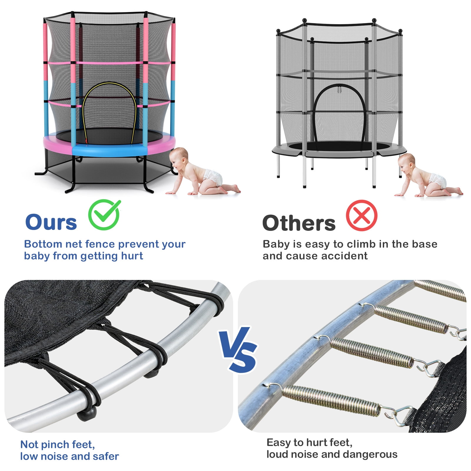 Gymax 55'' Trampoline for Kids Toddler Recreational Trampoline w/ Safety Enclosure Multicolor - Image 6