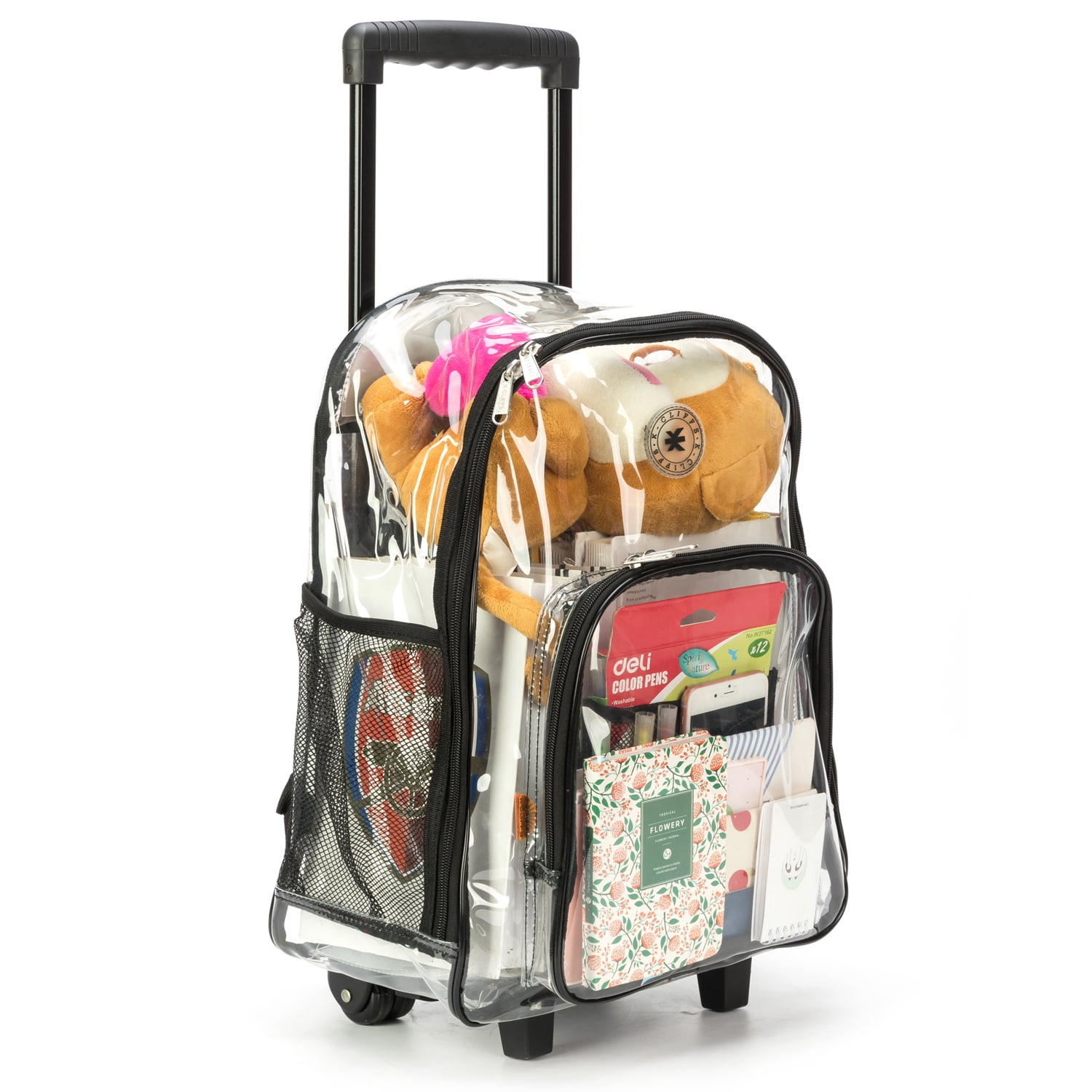 K-Cliffs Unisex Rolling Clear Backpack Heavy Duty PVC See-thru Daypack School Luggage with Wheels, Black - Image 7