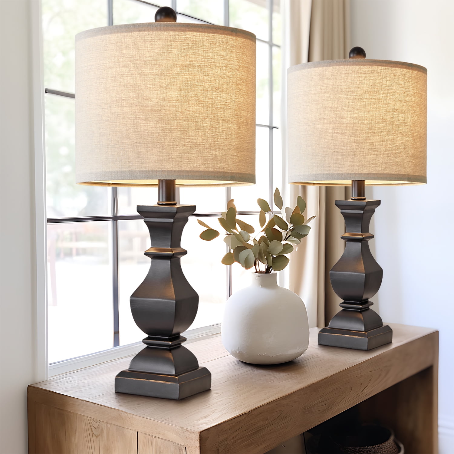 Oneach Retro Table Lamps Set of 2 Nightstands Lamps for Bedroom Living Room 20.5" Vintage Rustic Bedside Lamp - Image 7