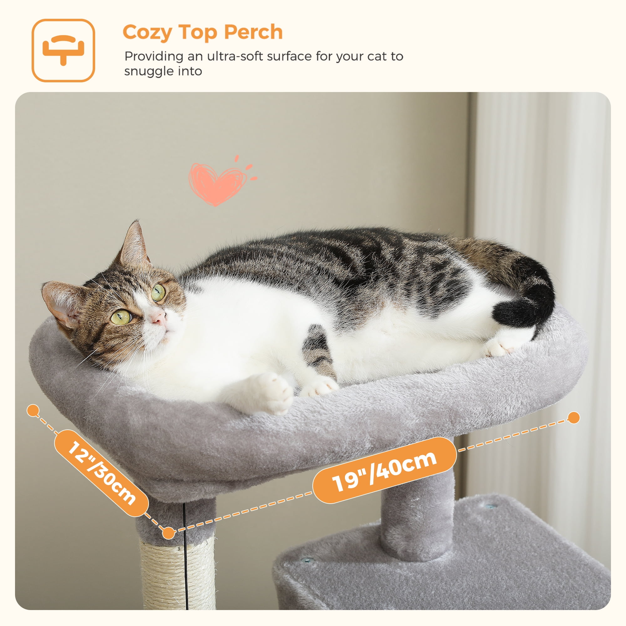 PEQULTI 45.7" Multi-Level Cat Tree Large Cat Tower Indoor with Condo and Hommock Light Gray - Image 8