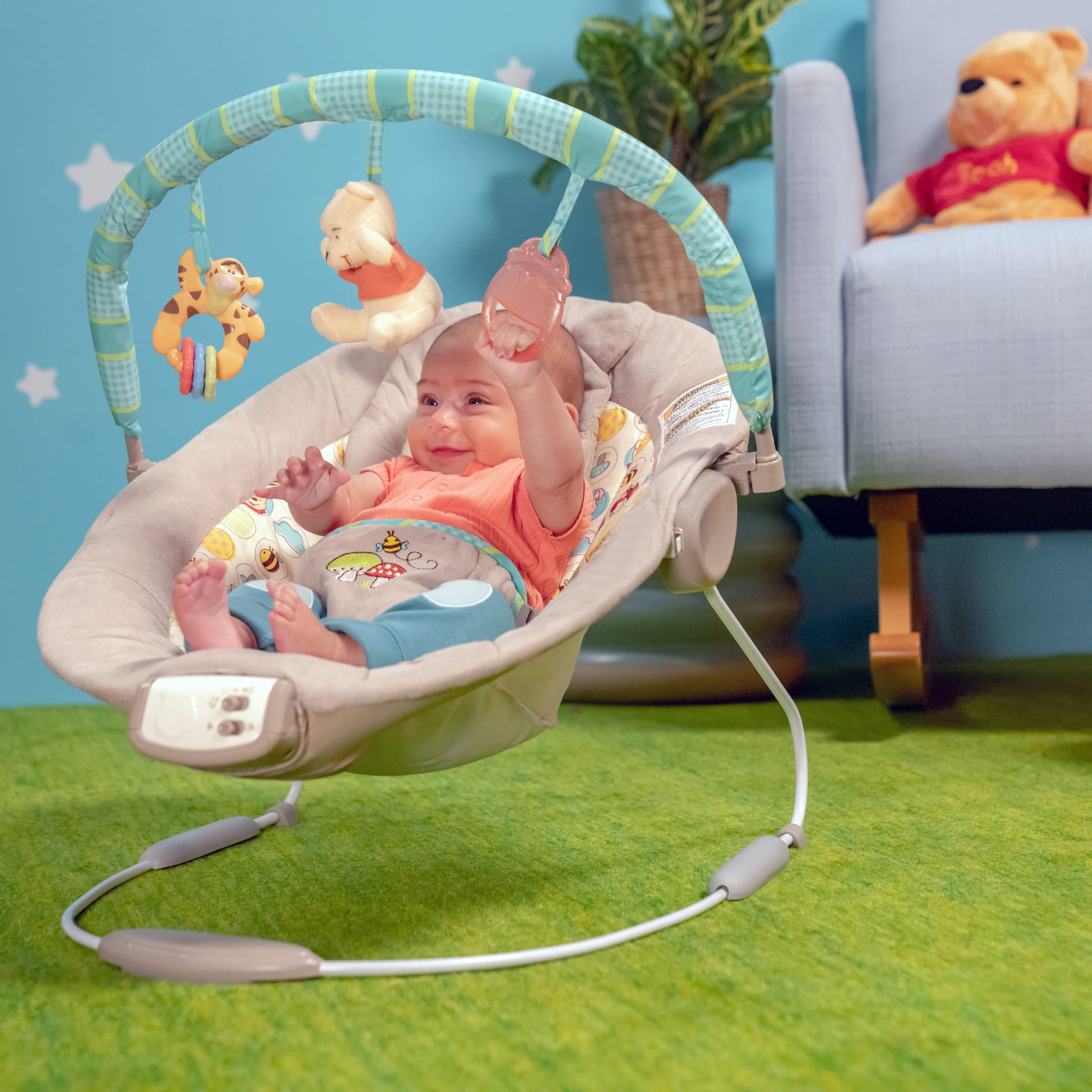 Bright Starts Disney Baby Winnie the Pooh Dots & Hunny Pots Vibrating Baby Bouncer - Image 13