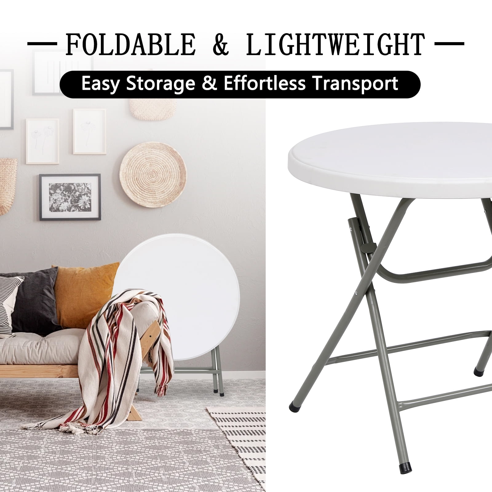 SUGIFT 32" Round Folding Table for Indoor and Outdoor Use, White - Image 3