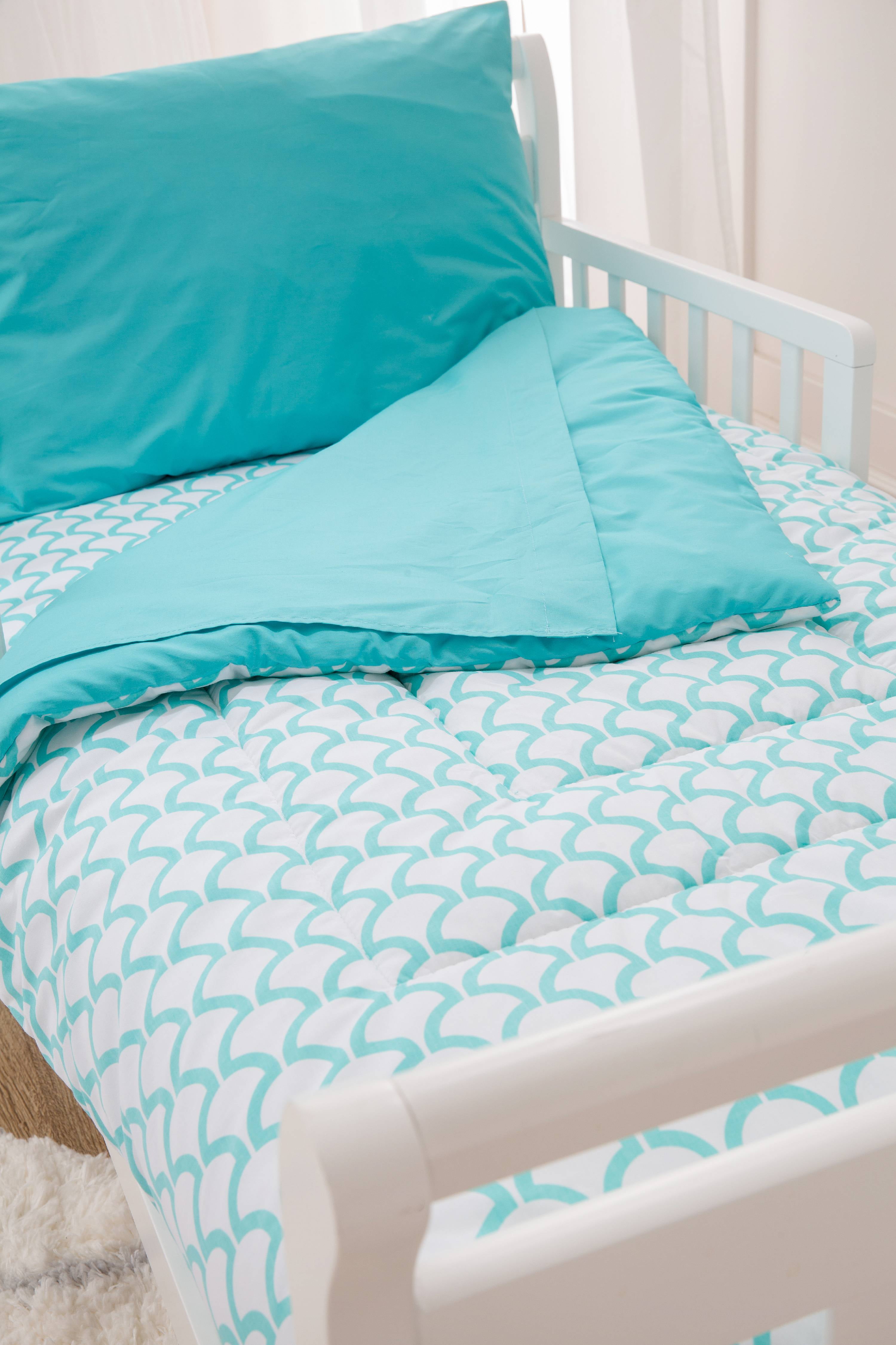 American Baby Company 100% Cotton Percale 4 Piece Toddler Bedding Set, Aqua Waves, for Boys & Girls - Image 2