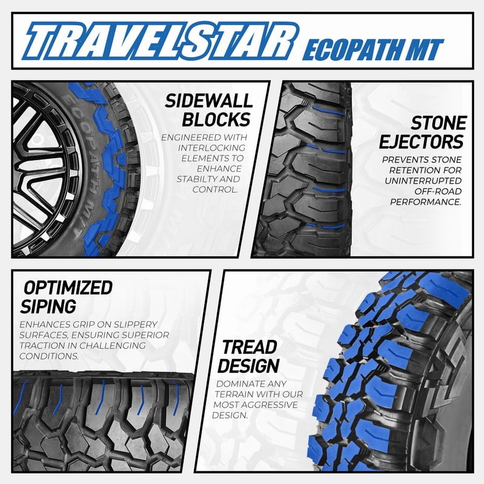 Travelstar EcoPath M/T 35X12.50R18 10 PR Load Range E 123Q SUV Light Truck Mud Terrain Tire 35/12.50/18(Tire Only) - Image 4