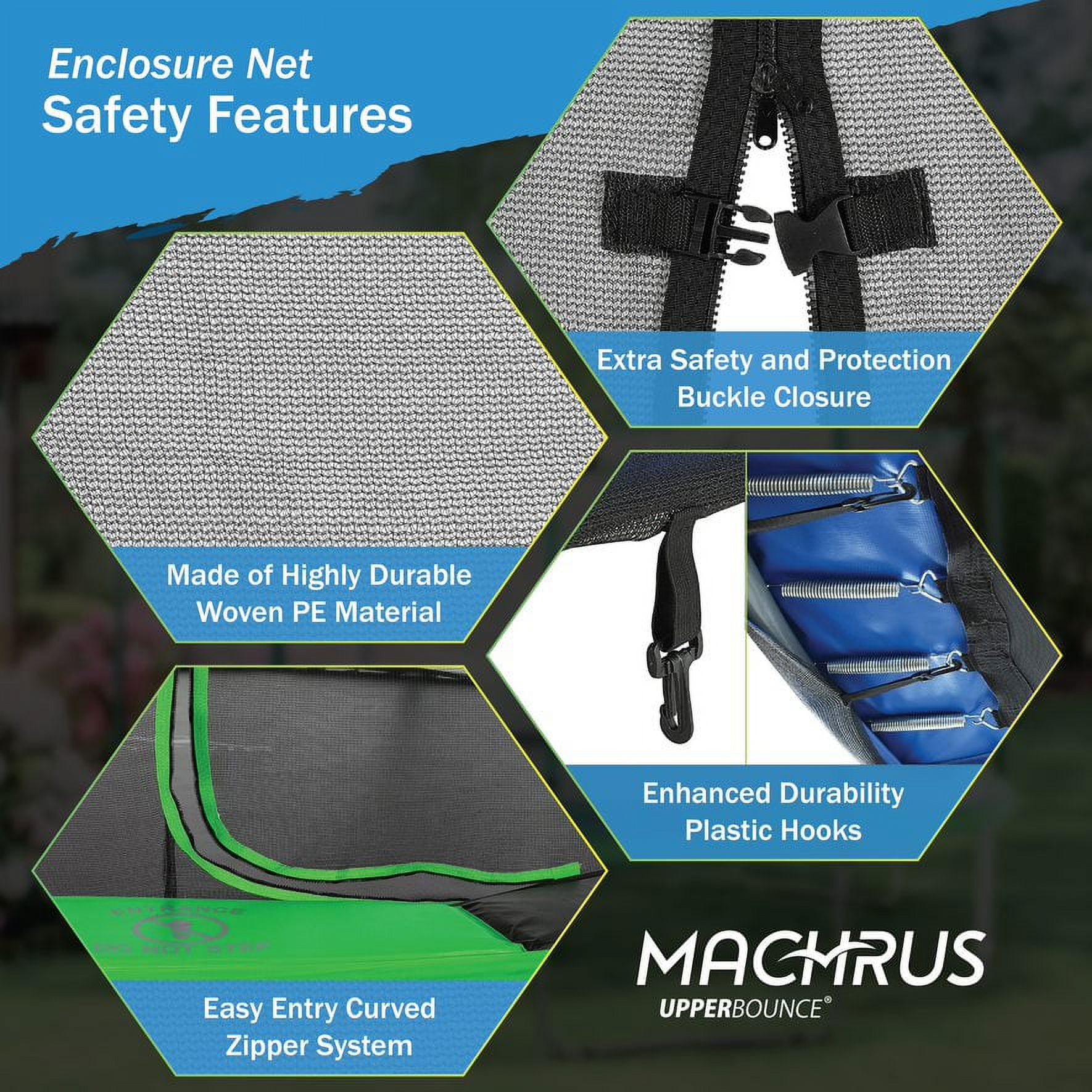 Machrus Upper Bounce Trampoline Net - Safety Net for 14 ft Round Trampolines with 4 Curved Poles & Top Ring Frame - UV & Weather-Resistant Trampoline Netting Replacement - Black - Image 5