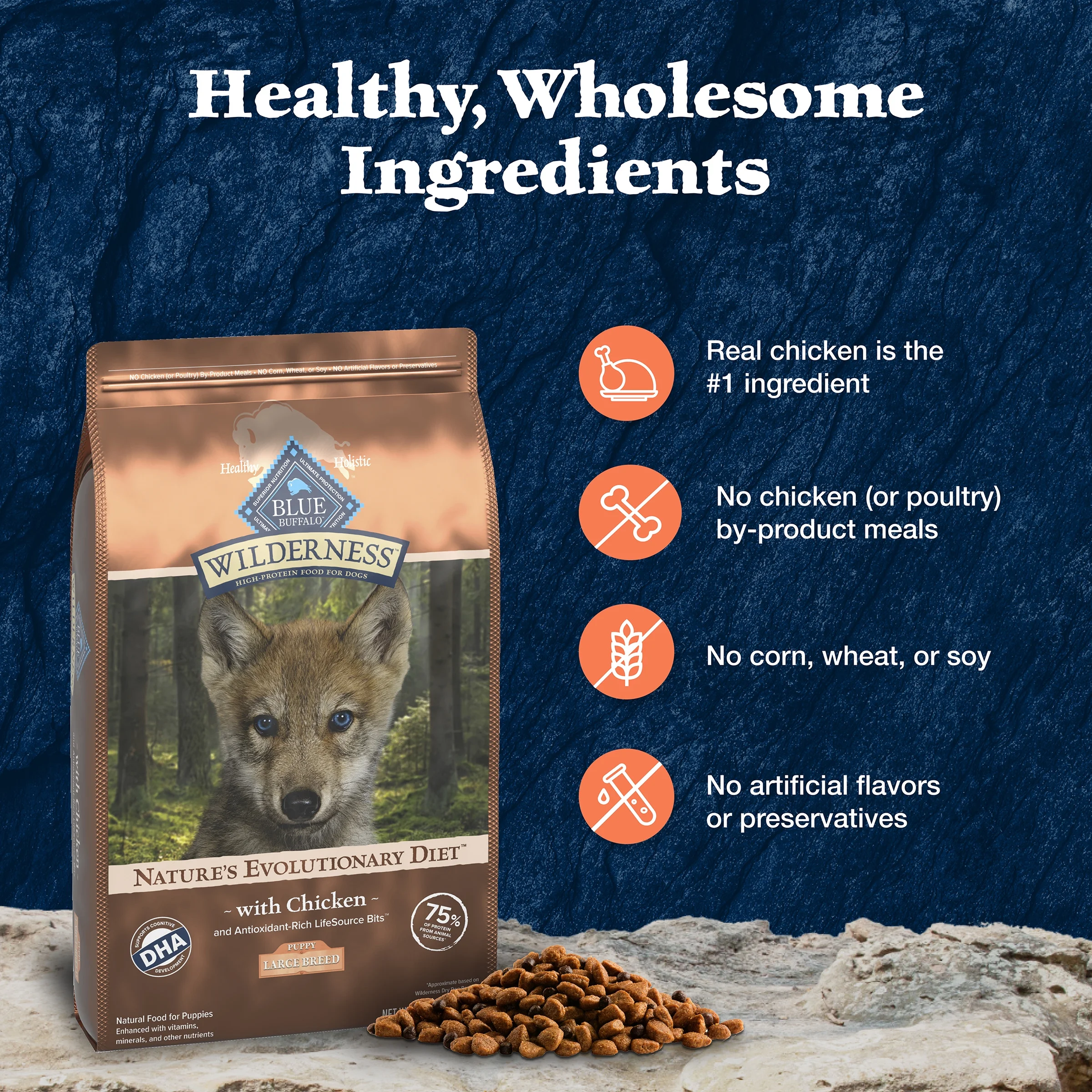Blue Buffalo Wilderness High-Protein Dry Dog Food for Large Breed Puppies, Chicken, 24 lb bag. - Image 7