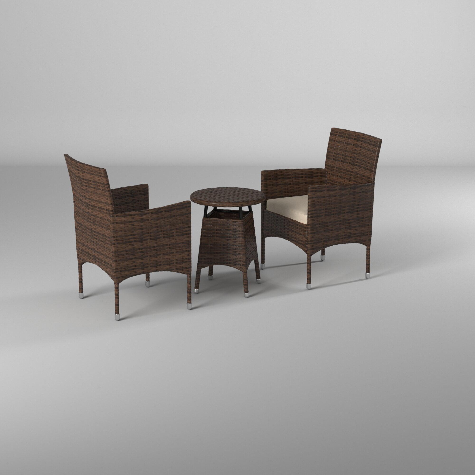 3 piece wicker Patio Set with Seat Cushion PE Rattan Bistro Patio chairs set of 2 Bistro set Table, Beige/Brown - Image 2