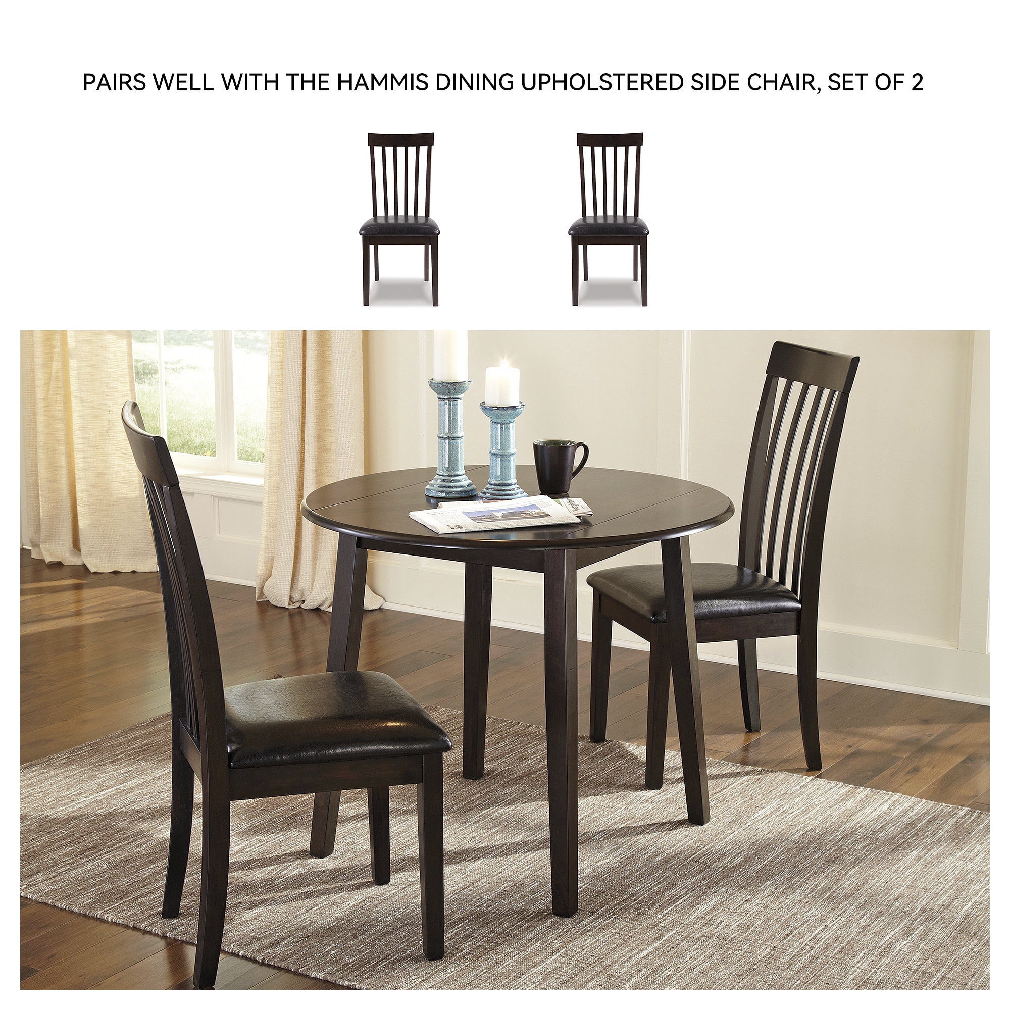 Signature Design by Ashley Contemporary Hammis Dining Drop Leaf Table Dark Brown - Image 2