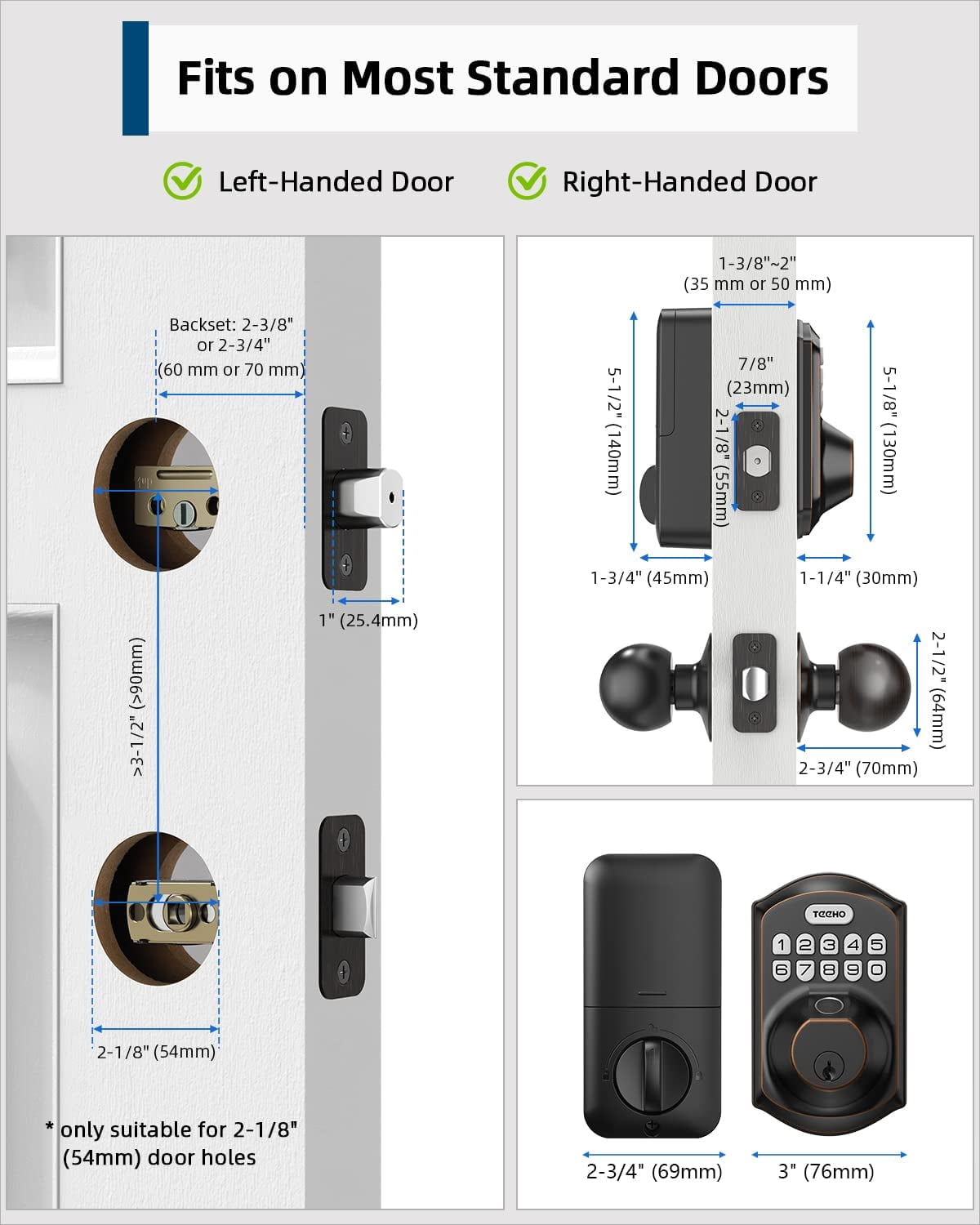 TEEHO Fingerprint Keyless Entry Door Lock, Electronic Smart Deadbolt with 2 Handles Knobs, Digital Doors Lock with Keypad Set, Easy Installation-Oil Rubbed Bronze - Image 9
