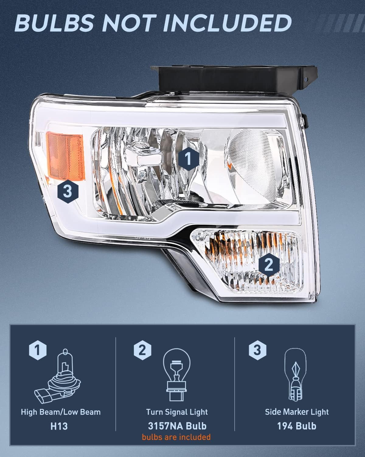 Nilight Headlights Assembly for Ford F150 F-150 2009 2010 2011 2012 2013 2014,Led DRL Headlamp,Chrome Housing - Image 3