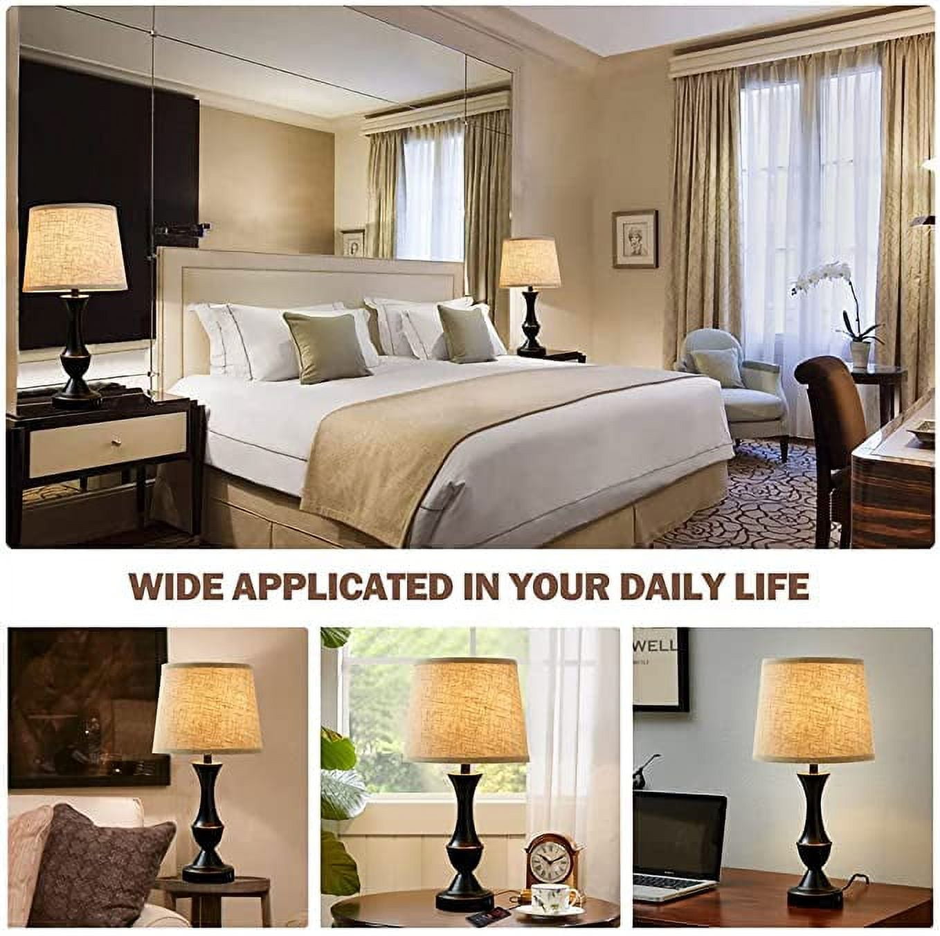 Natyswan Touch Lamps for Bedrooms Set of 2, Bedside Lamp with Dual USB Charging Ports, 3 Way Dimmable Nightstand Lamps with Premium Linen Fabric Lampshade for Bedroom, Living Room (Bulb Included) - Image 9