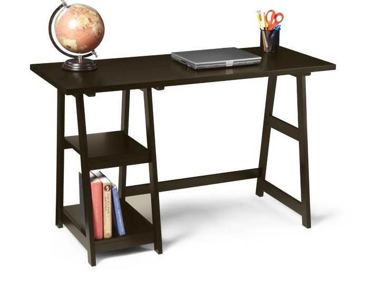 Convenience Concepts Designs2Go 29.25" Tall Trestle Desk with Shelves, Espresso - Image 5