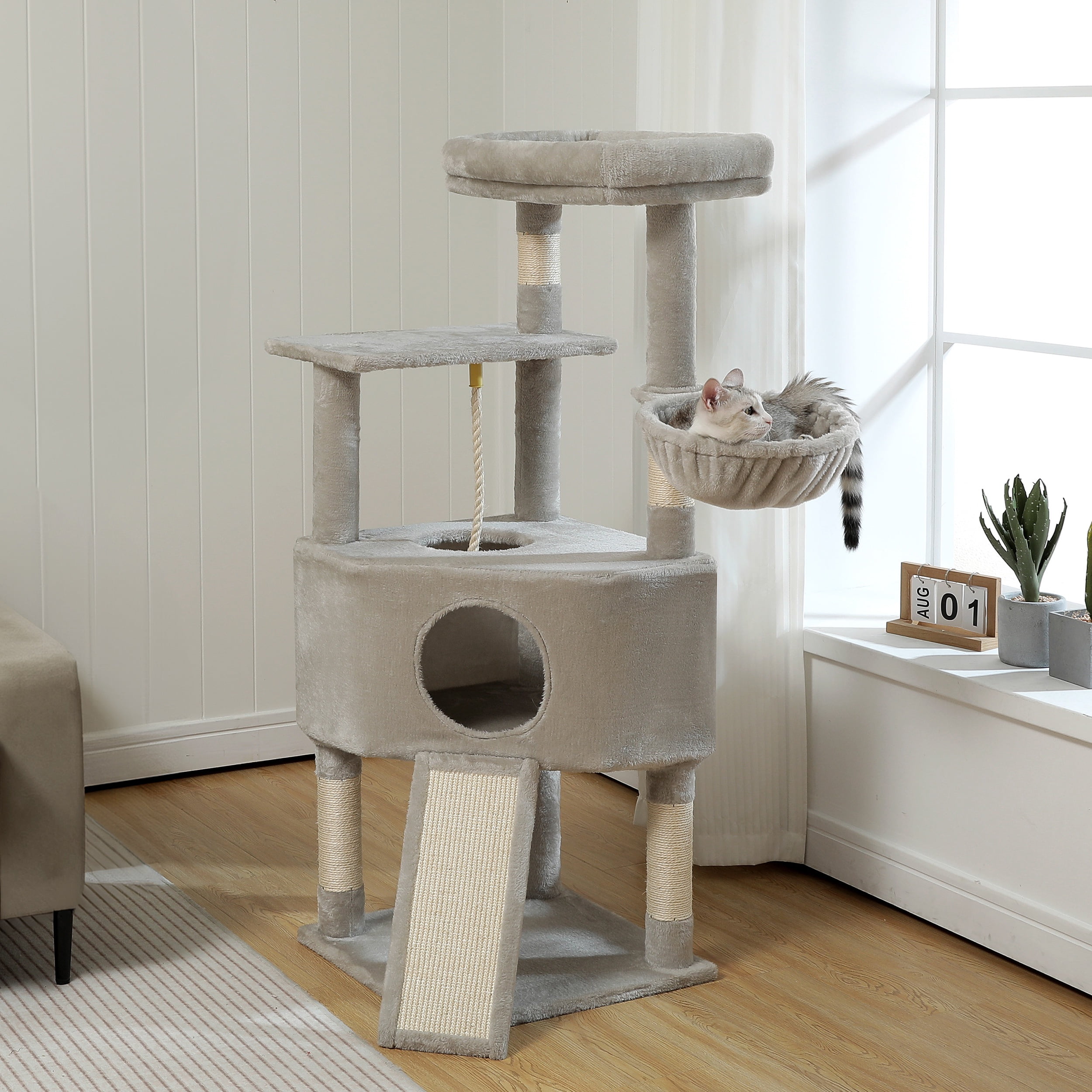 Vibrant Life 50inch Cat Tree Tower with Large Condo and Perch for Indoor Cats, Light Gray - Image 7