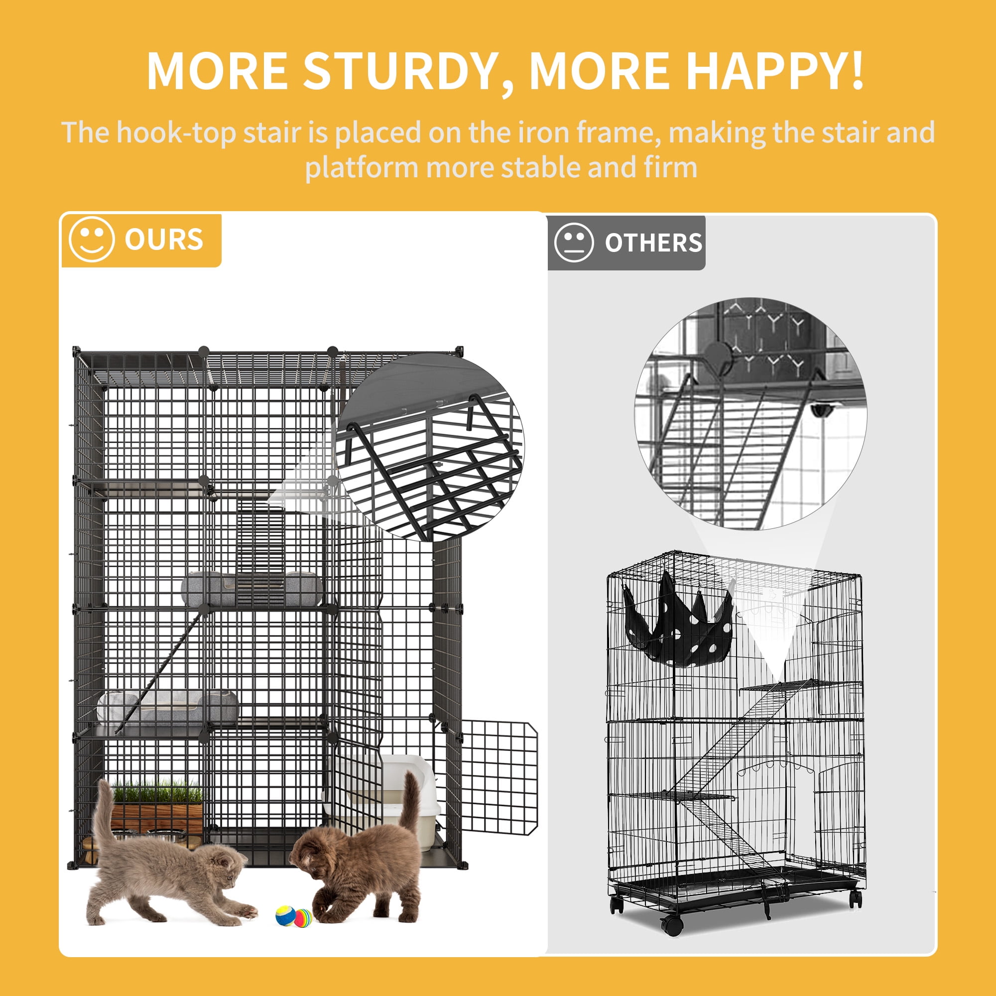 Dextrus 4-Tier Indoor Cat Cage, Cat Enclosure with Hammock, Large Metal Wire Cat Kennel DIY Cat Playpen Perfect for Multi-Cat Homes - Image 5