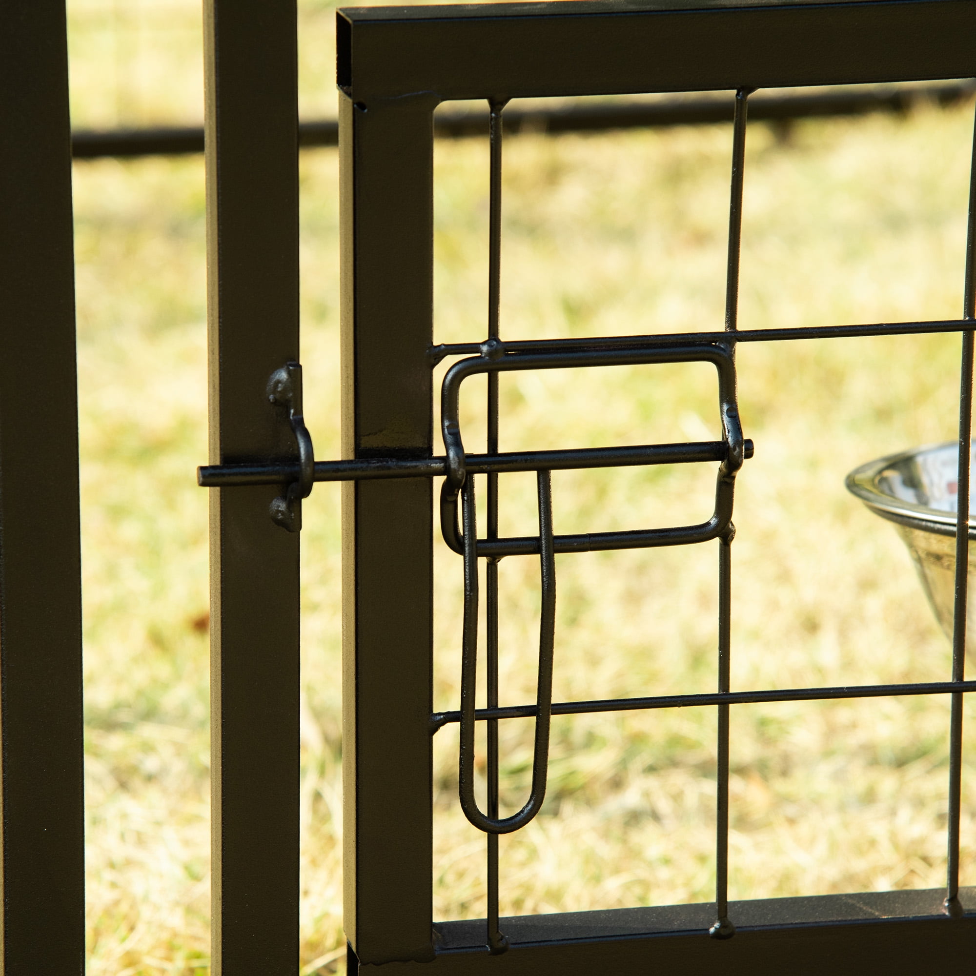 PawHut 8' x 4' x 6' Outdoor Dog Kennel with Rotating Bowl Holders, Walk-in Pet Playpen, Welded Wire Steel with Water and UV-Resistant Canopy, Green - Image 6