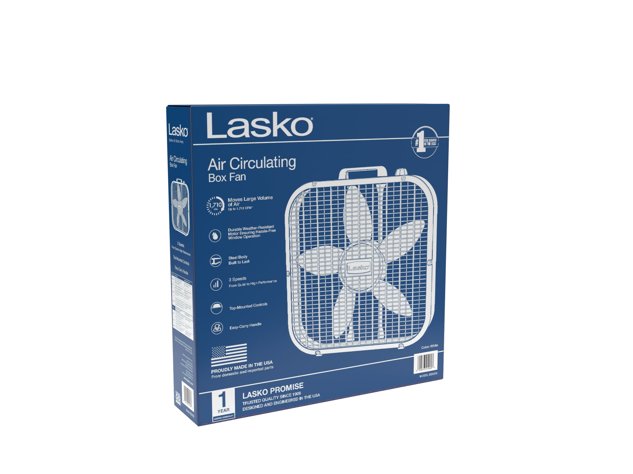 (3 pack) Lasko 20" Classic Box Fan with Weather-Resistant Motor, 3 Speeds, 22.5" H, White, B20200, New - Image 11
