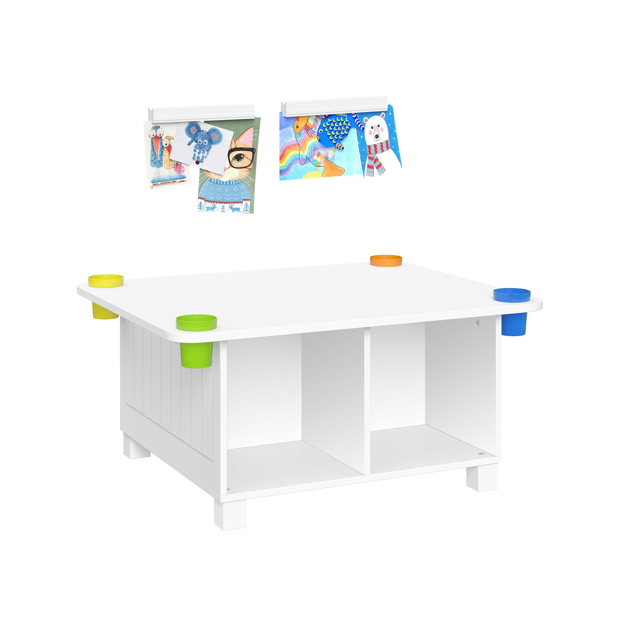 RiverRidge Kids Art Activity Table Desk with 4 Cubbies, 4 Storage Cups and 2 Wall Art Bars - Image 3
