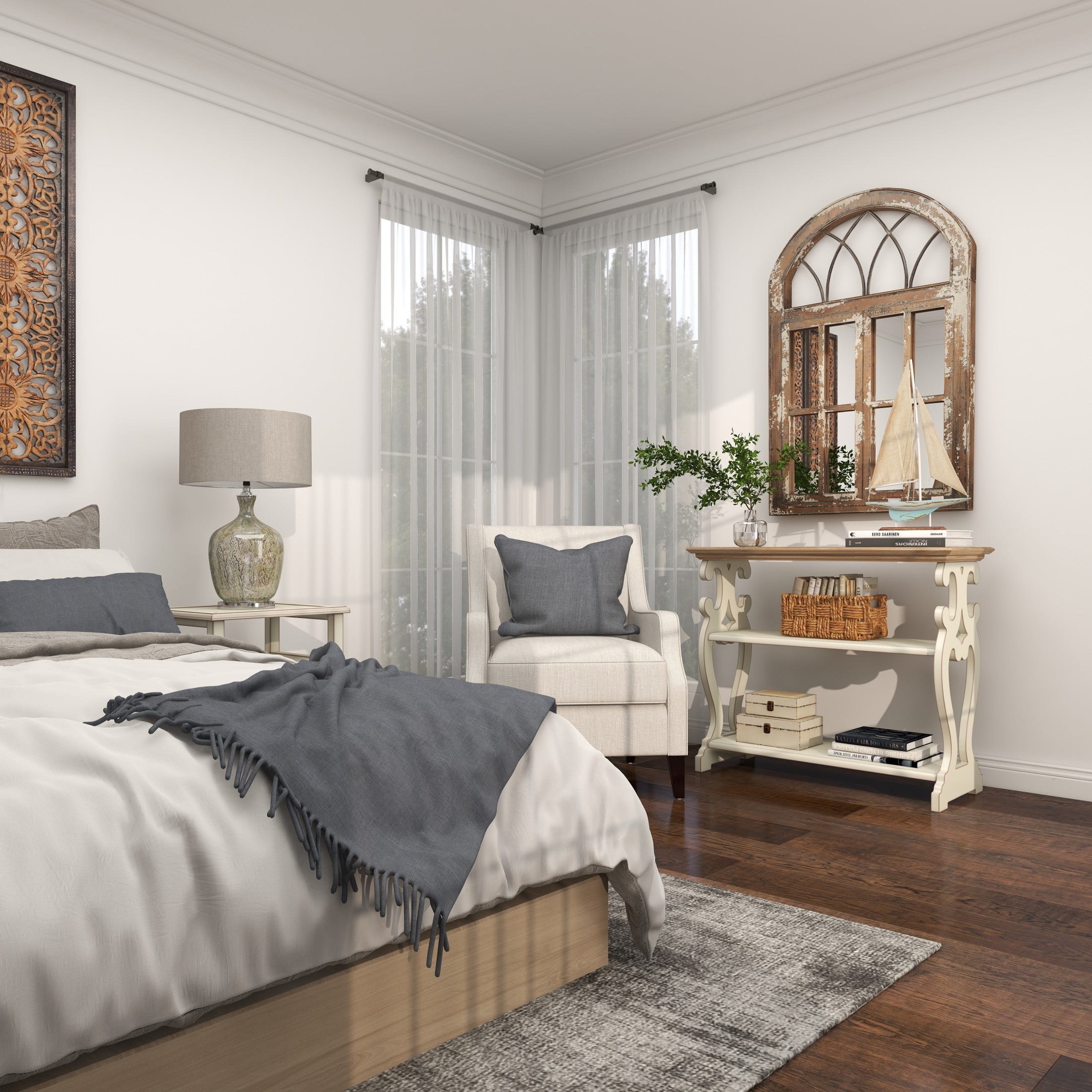 DecMode Farmhouse Decorative Console Table for Living Room, Entry Way, Hallway, Ivory/White with Neutral Painted Finish 38"W - Image 9