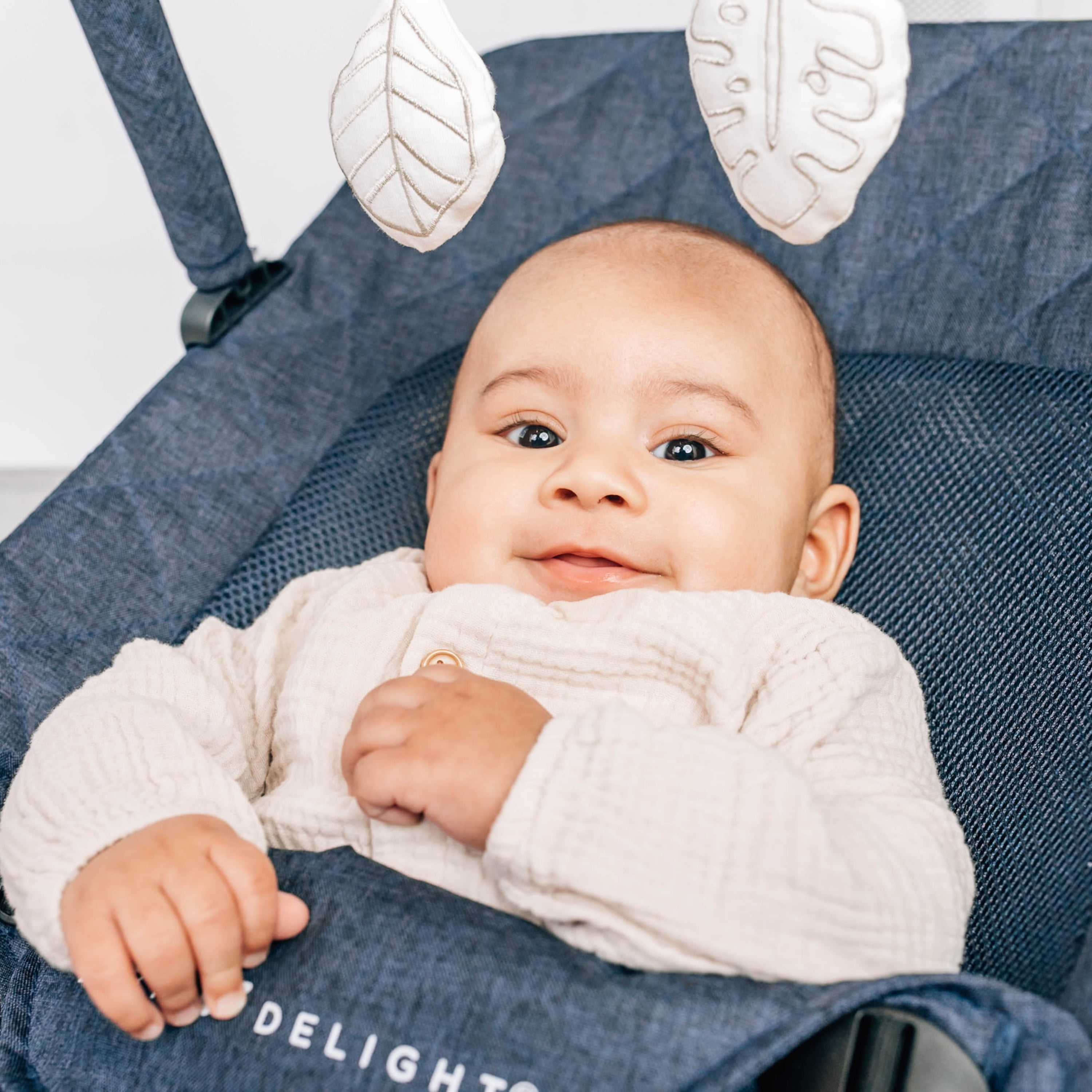 Baby Delight Alpine Deluxe Portable Baby Bouncer, for Infants 0-6 Months, Quilted Indigo - Image 4