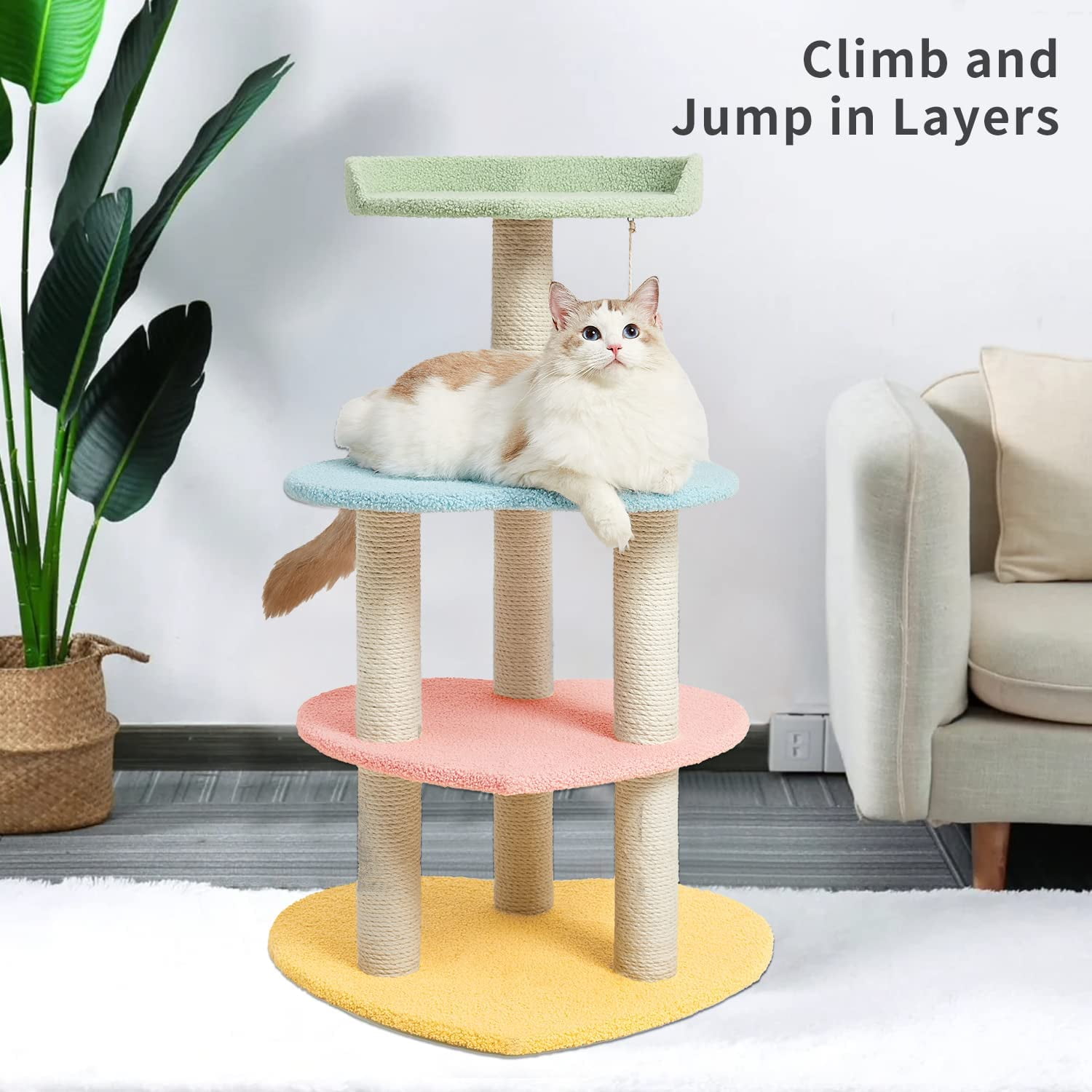 VETRESKA Cat Tree Cat Tower Sisal Scratching Posts Multi-Level Platform Activity Furniture 39.4'' - Image 4