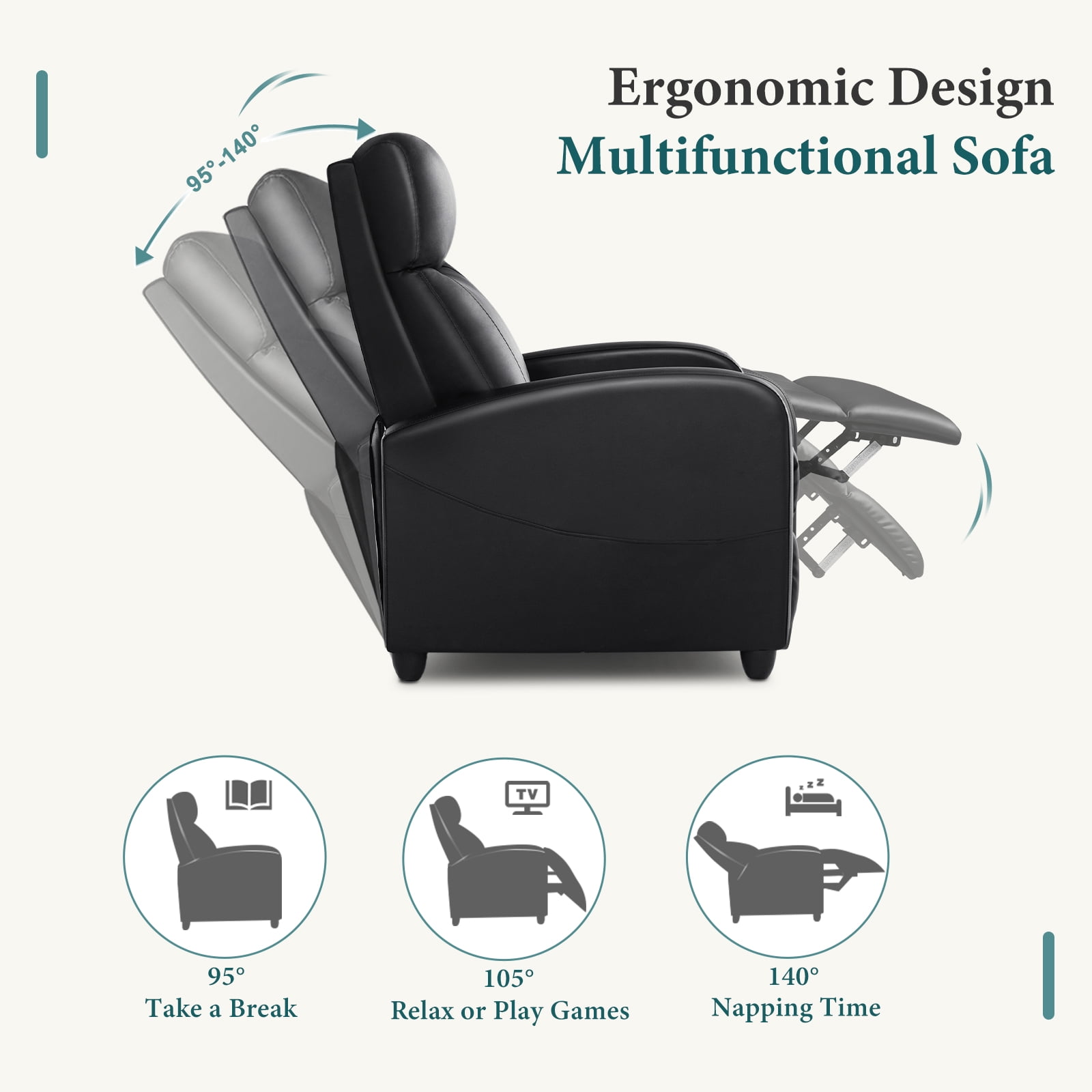 JIOABL Massage Recline Chair with Padded Seat and Massage Backrest, Black - Image 5