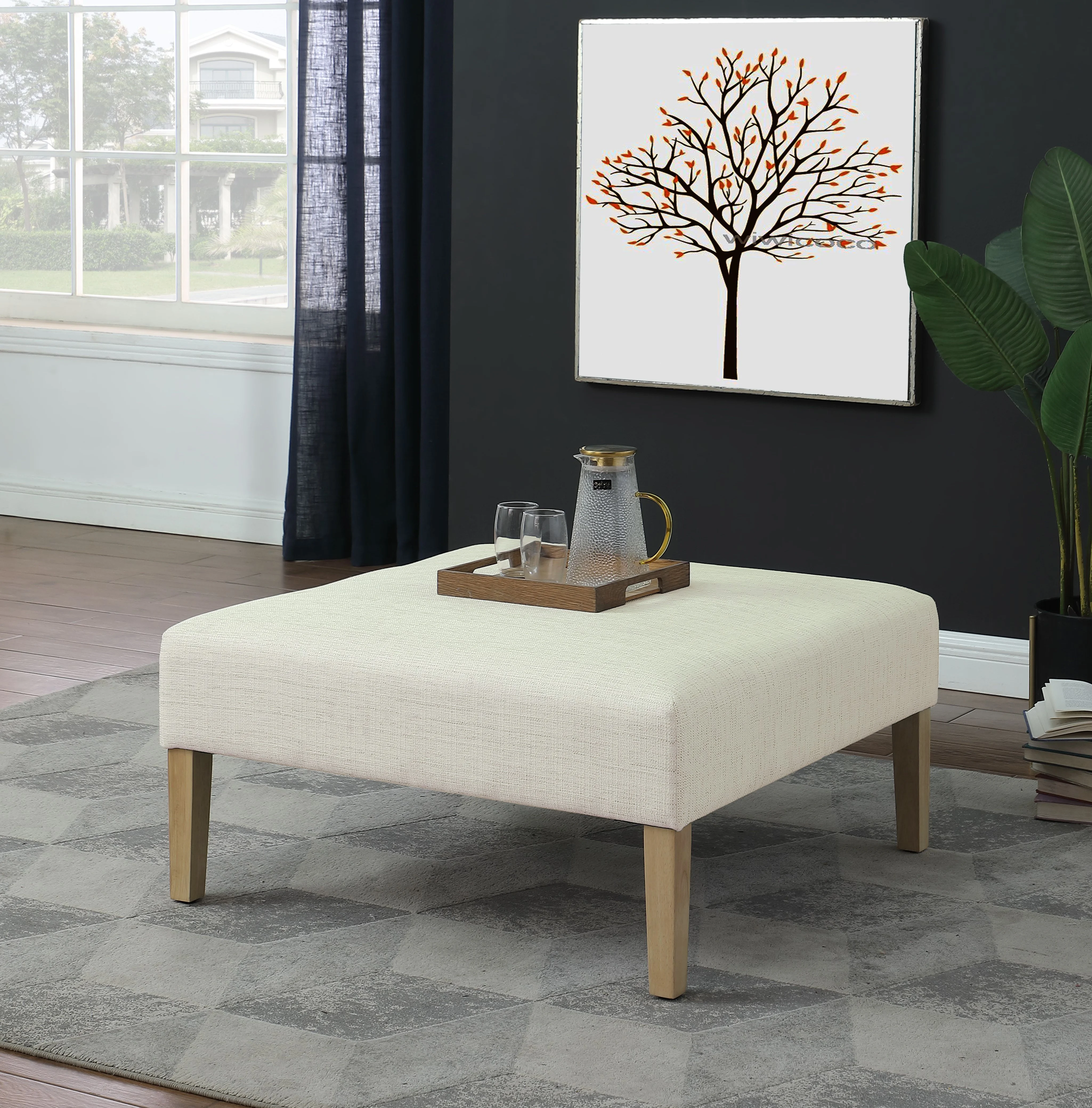 HomePop Square Coffee Table Ottoman – Stain-Resistant Cream Woven - Image 2