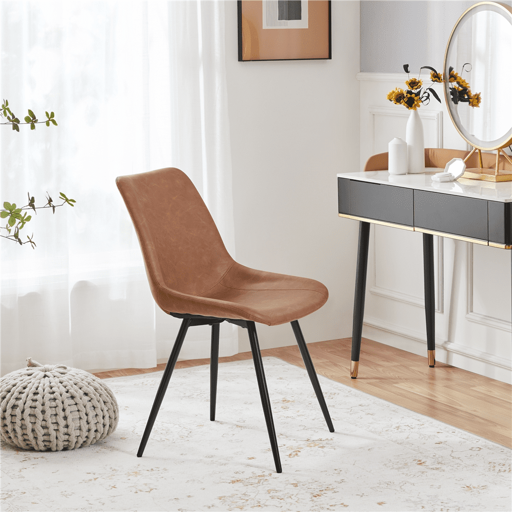 Alden Design 2PCS Faux Leather Dining Chairs with Metal Legs for Dining Room, Brown - Image 9