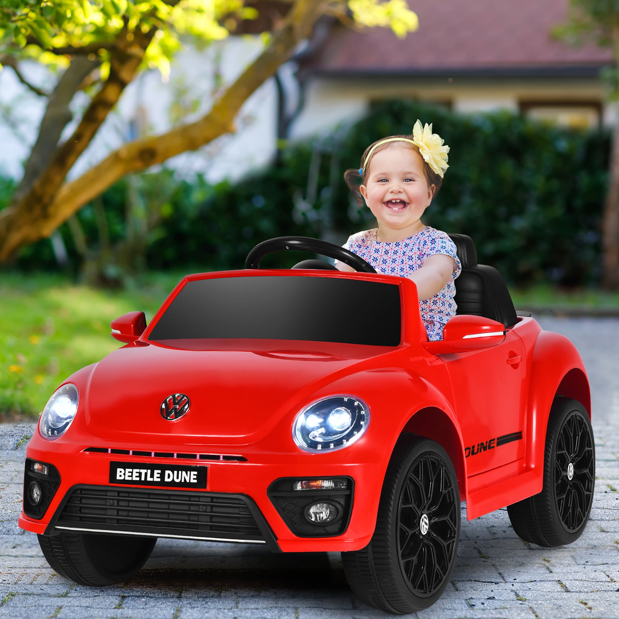 Costway 12V Kids Ride On Car Licensed Volkswagen Beetle with Remote Control & Music Red - Image 7