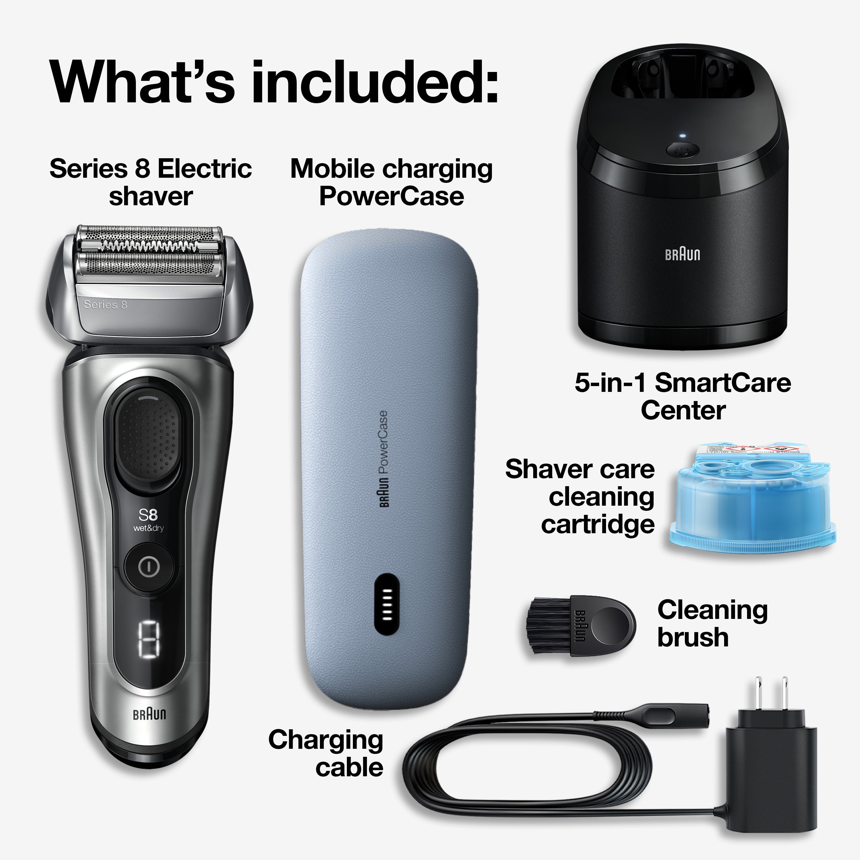 Braun Series 8 Electric Shaver for Men, 5in1 SmartCare Center, Powercase, 8577cc Galvano Silver - Image 2