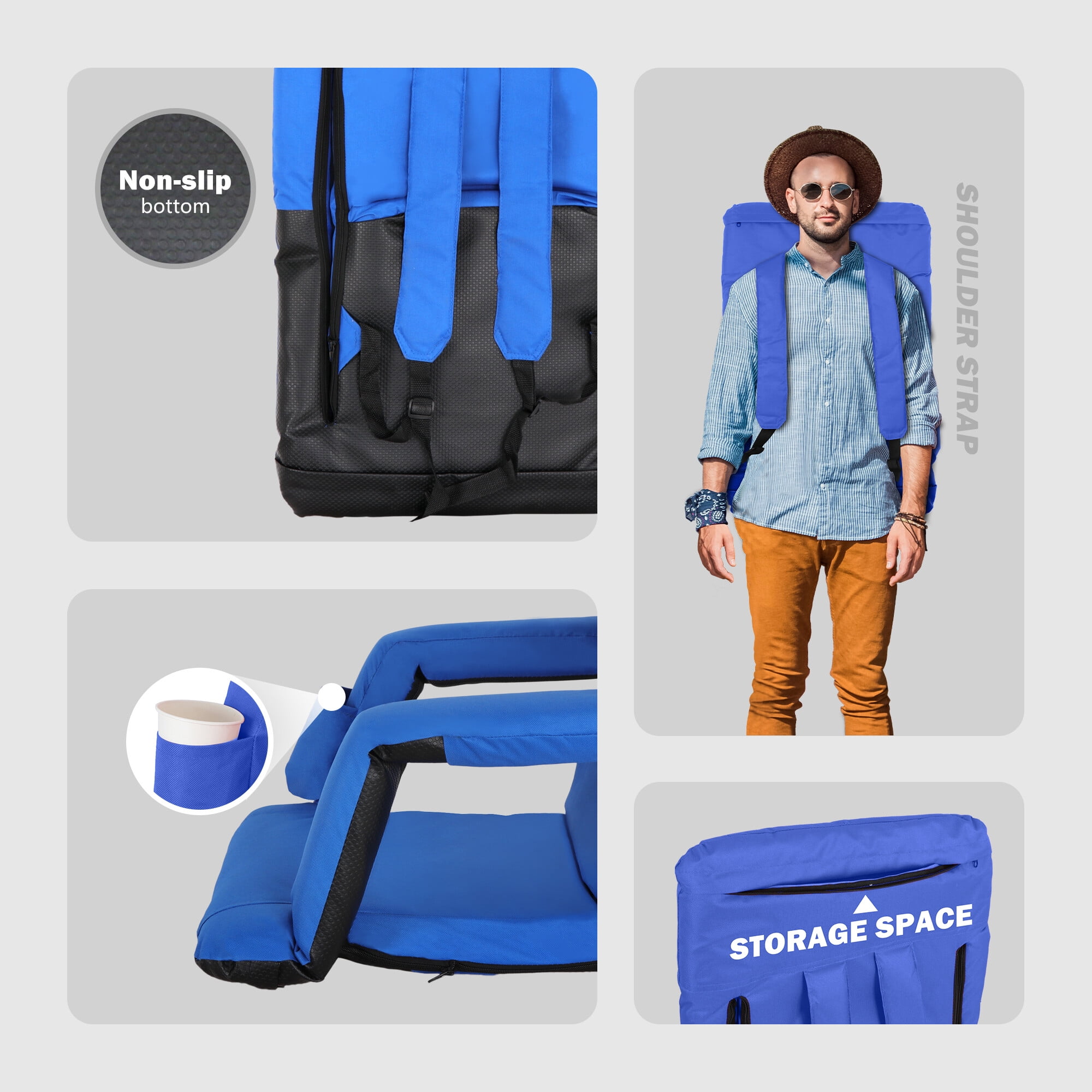 ZenSports Portable Stadium Chair Seat for Bleacher W/Back - 6 Reclining Positions, Blue - Image 3