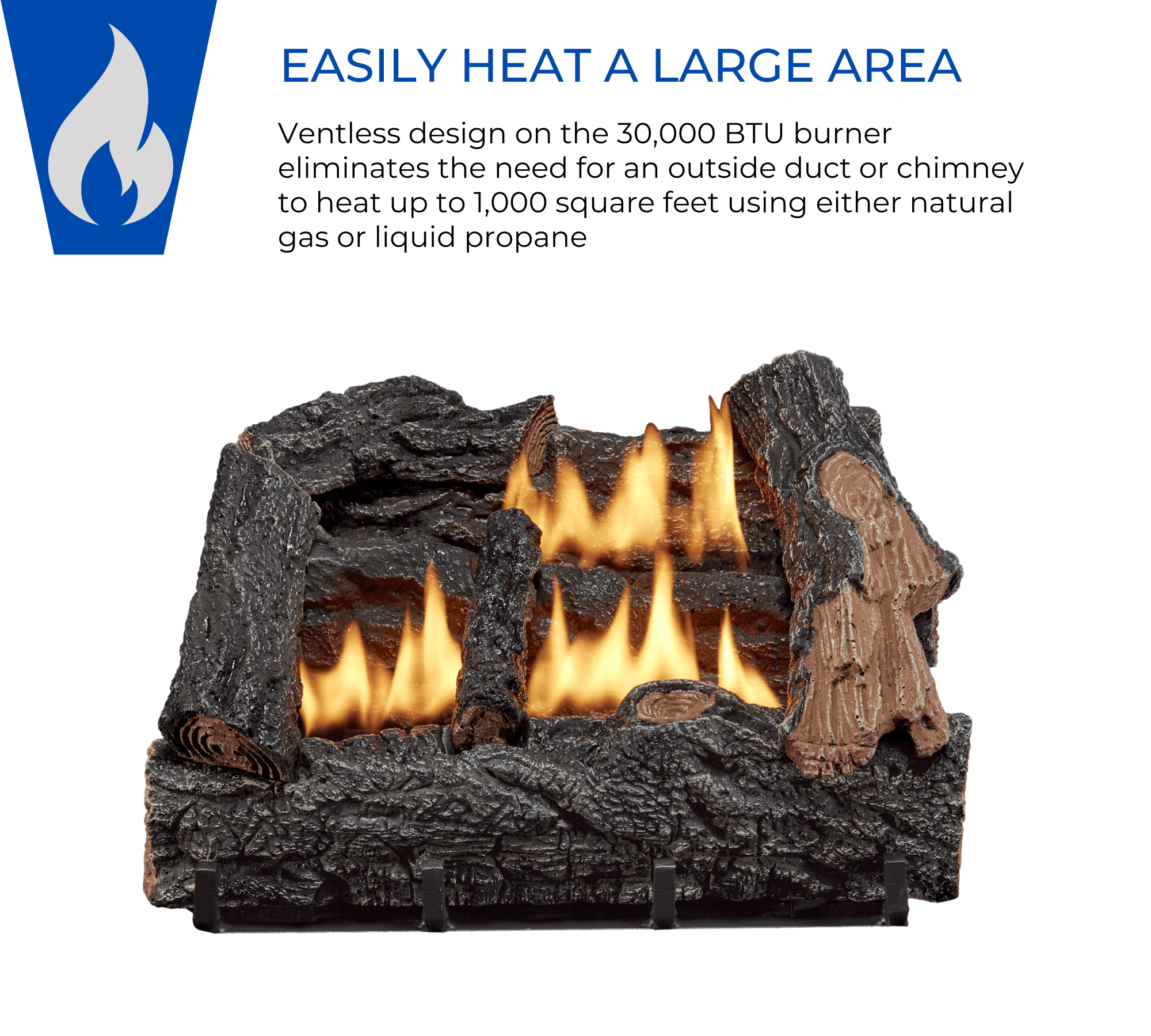 Hearth Sense Vent less Dual Fuel Gas Log Set -18 in., 30,000 BTU, Manual Control - Model# VFL18M - Image 2