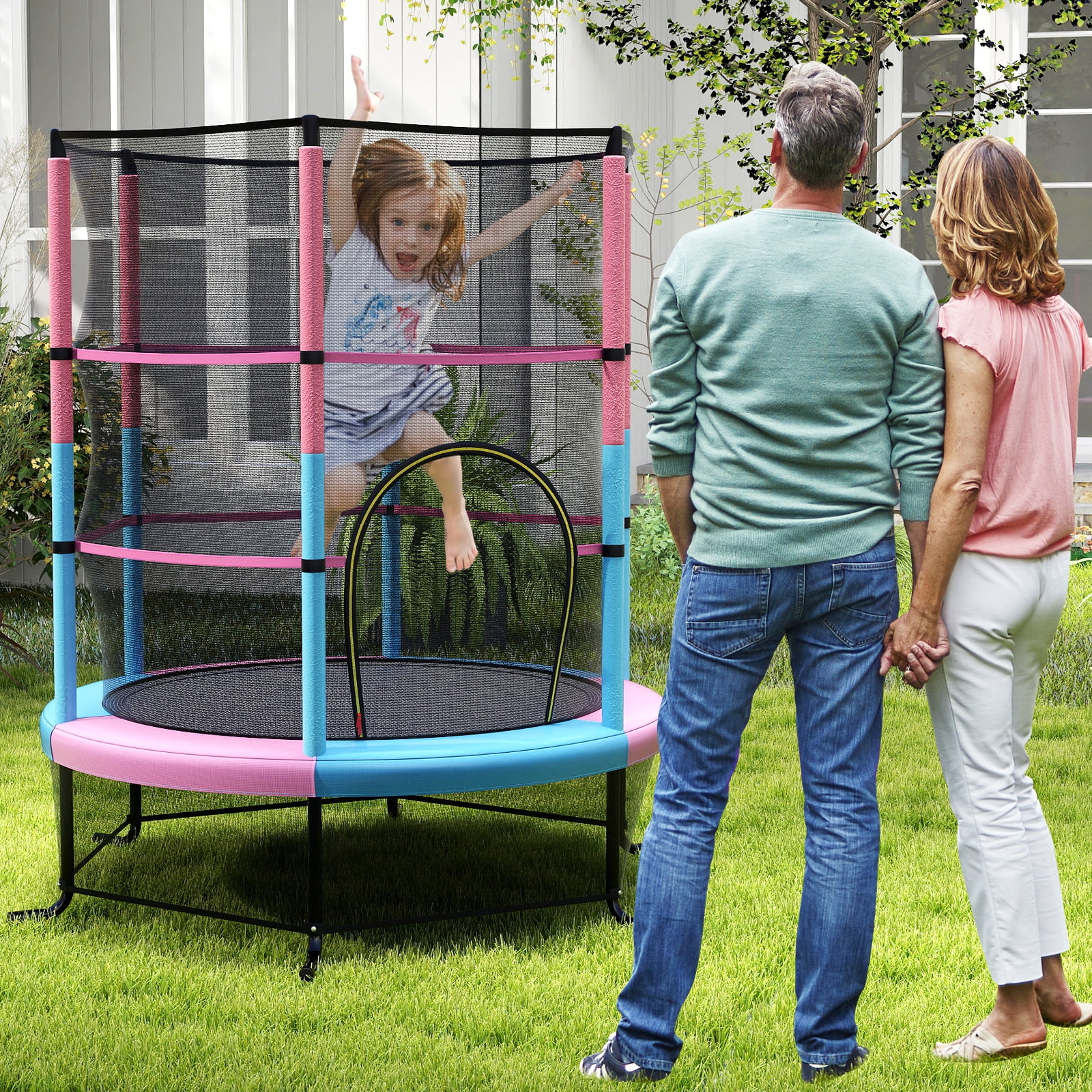 Gymax 55'' Trampoline for Kids Toddler Recreational Trampoline w/ Safety Enclosure Multicolor - Image 4
