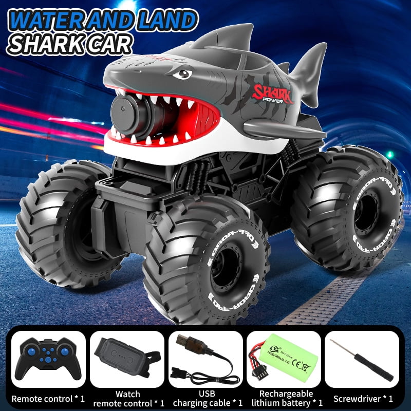 Adofi Amphibious Remote Control Car, 4WD All-Terrain Off-Road Water Toys, 2.4GHz Shooting Waterproof RC Monster Truck, Toys for Boys 3 6 Years - Gray - Image 9
