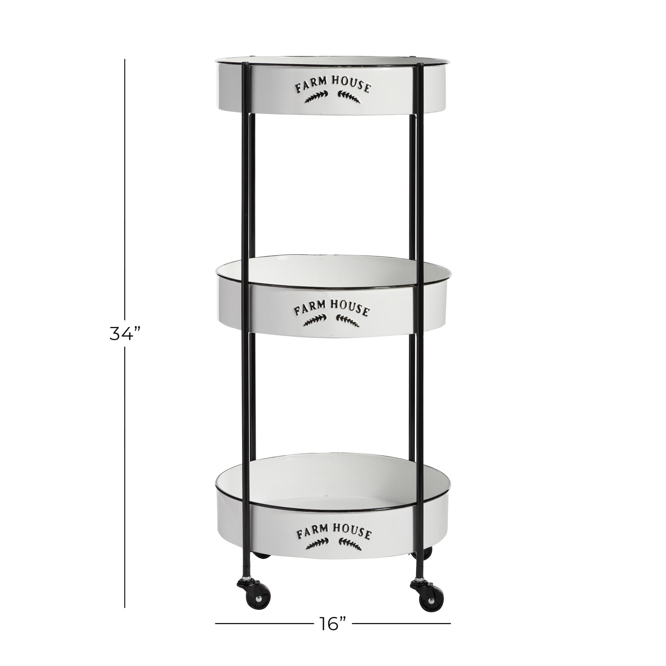 DecMode 16" x 34" White Metal Kitchen Rolling 3 Shelves Bar Cart with Wheels, 1-Piece - Image 7