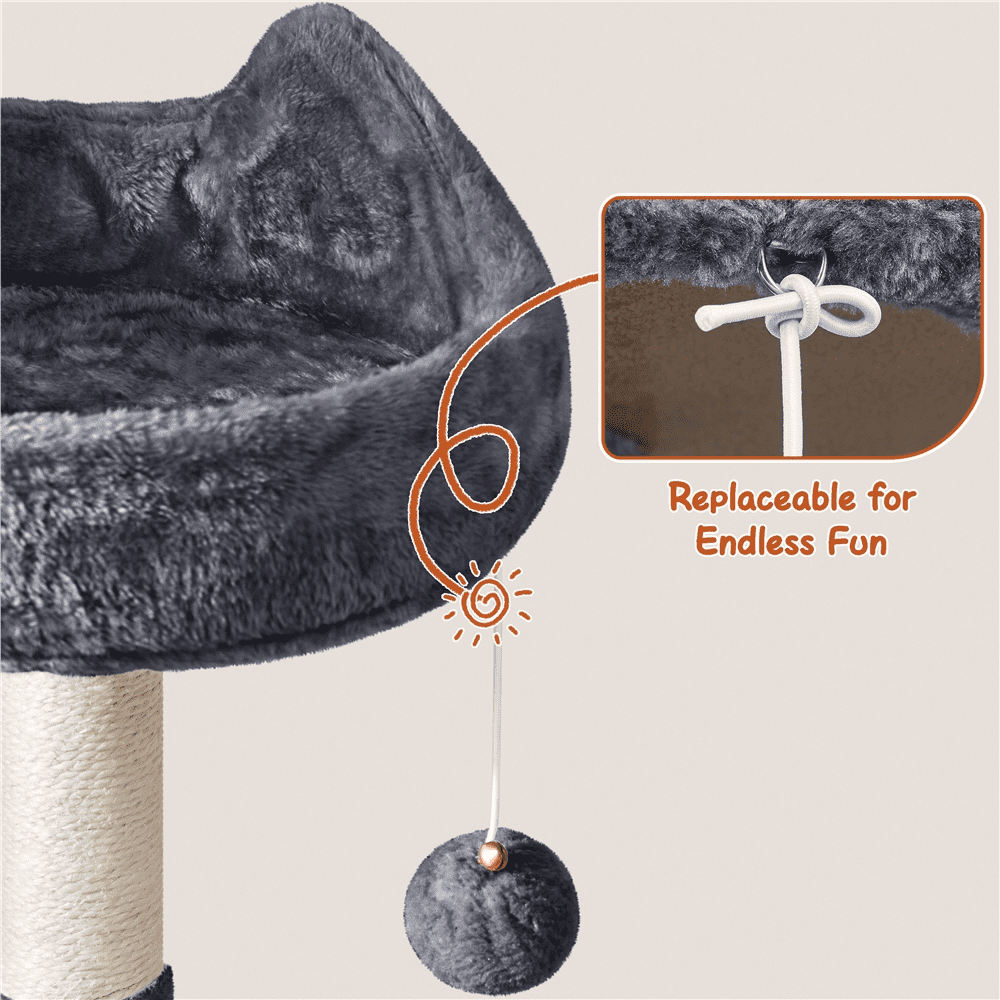 Alden Design 76"H Large Multilevel Cat Tree Tower with Condos and Perches, Dark Gray - Image 8