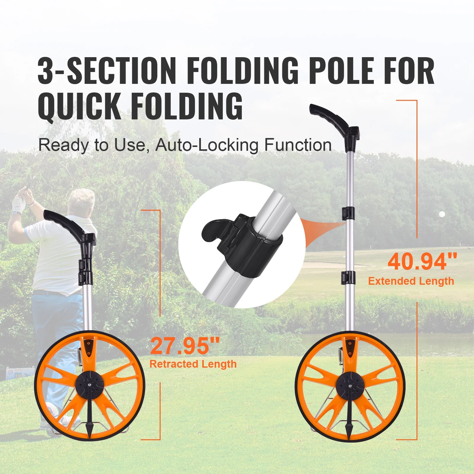 VEVOR Measuring Wheel 12.5” Road Runner Telescoping Handle Feet/Inches w/ Bag - Image 3