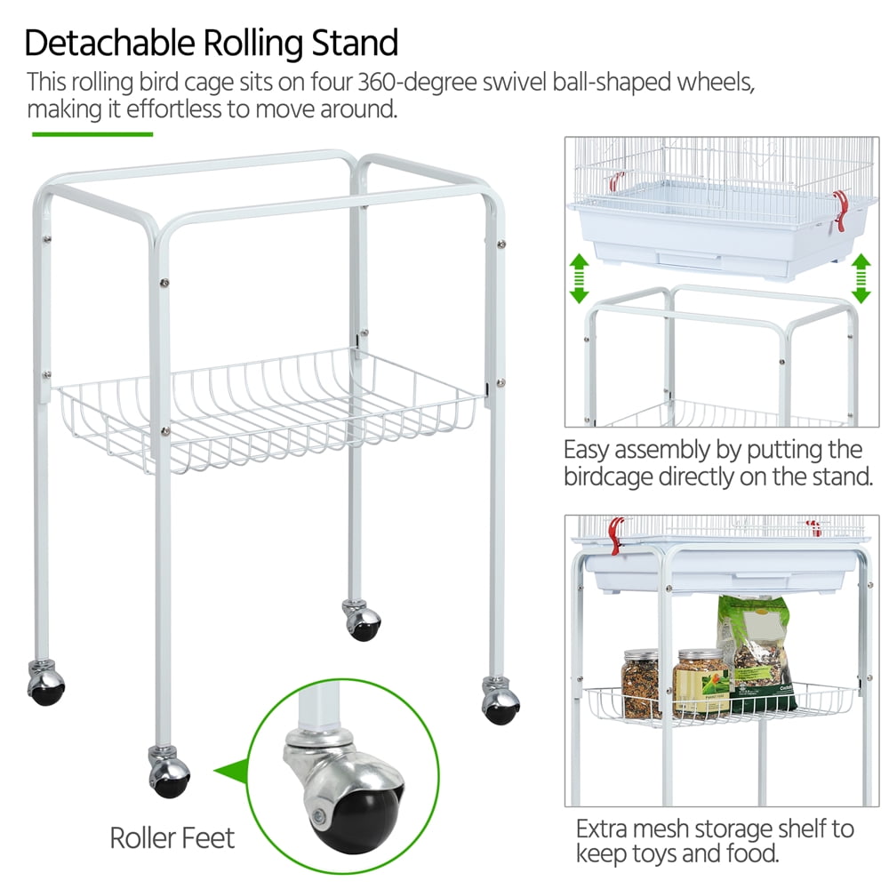 Alden Design 64" Large Rolling Metal Bird Cage with Open Top, White - Image 5
