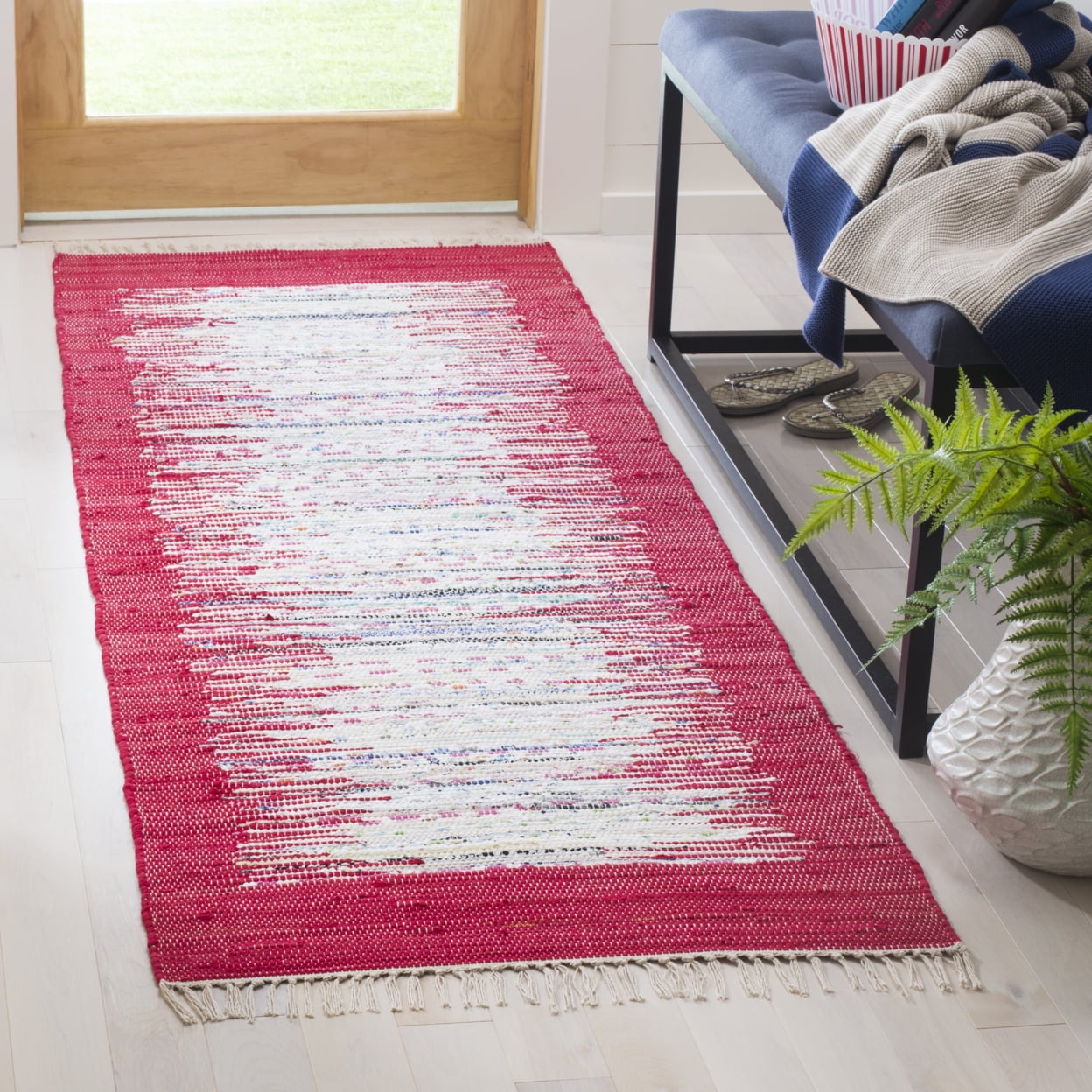 SAFAVIEH Montauk Tennyson Braided Border Cotton Area Rug, Ivory/Red, 5' x 8' - Image 7