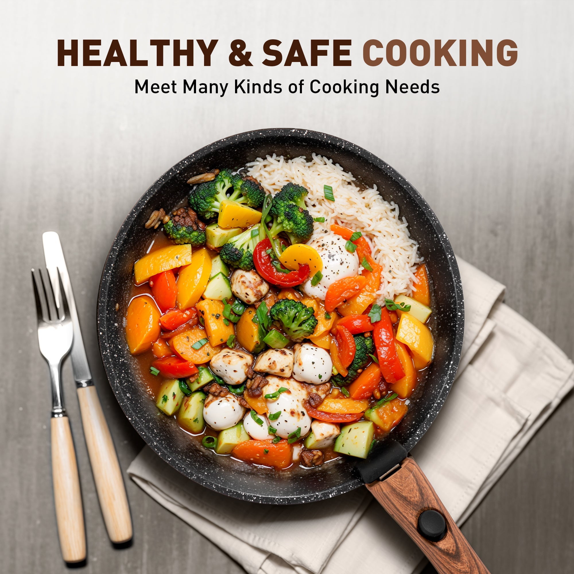 MF Studio 10 Pieces Removable Handle Nonstick Cookware Set, Induction-Safe Granite Pots and Pans, Black - Image 3