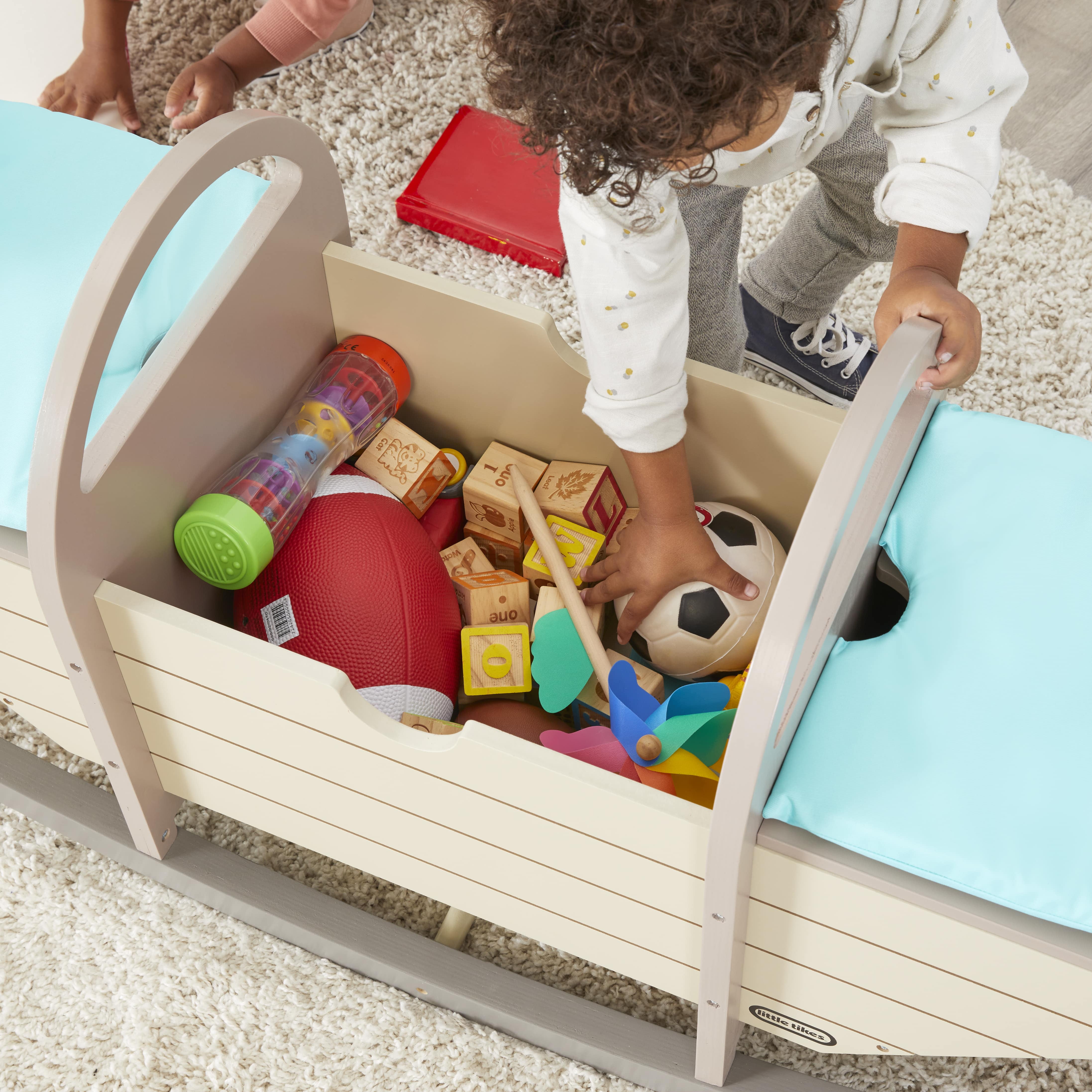 Little Tikes Child Stylish Teeter Totter Storage Bench, Wooden Multicolor - Image 3